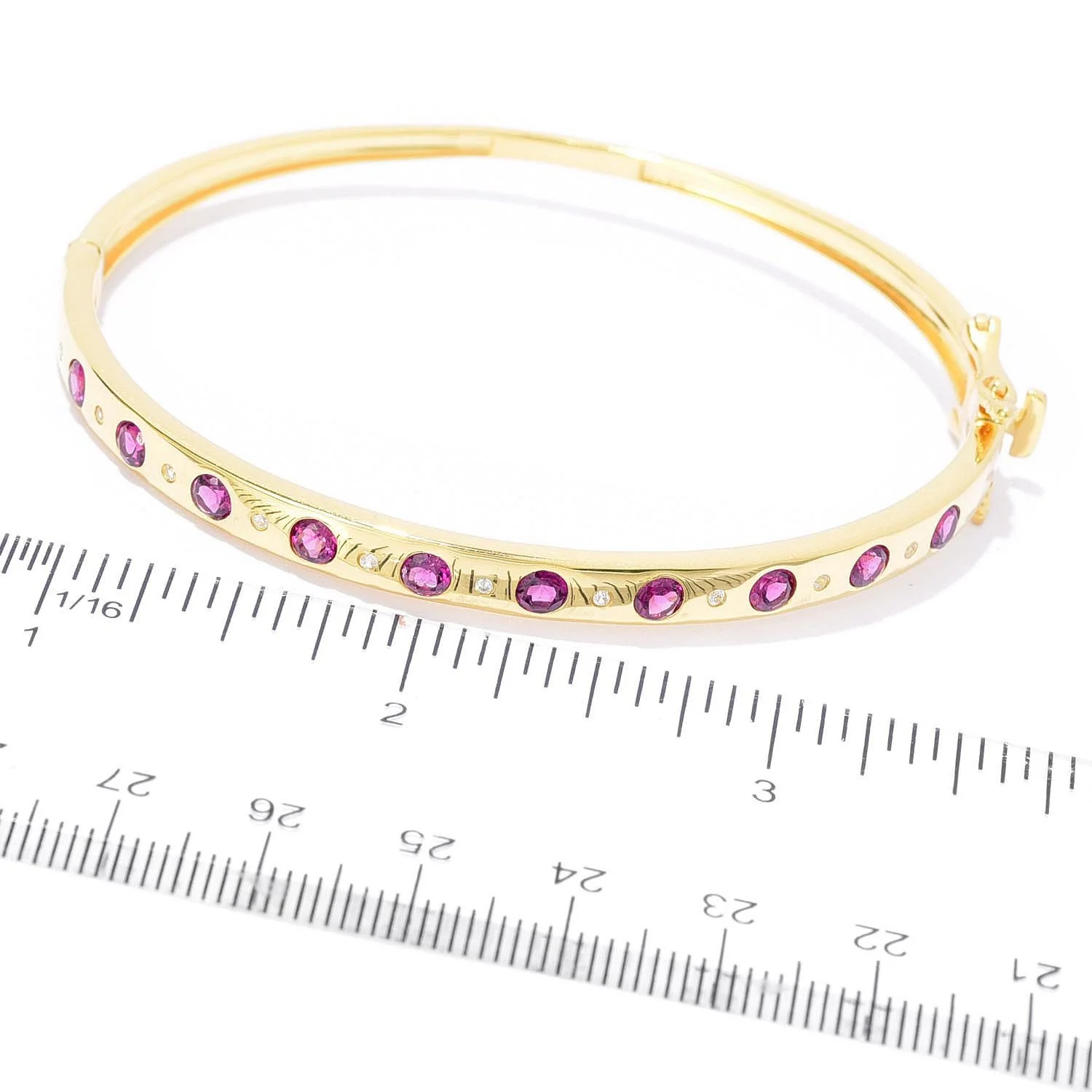 Pinctore 18K Gold Plated Gemstone Inset Hinged Bangle Bracelet - Image 4