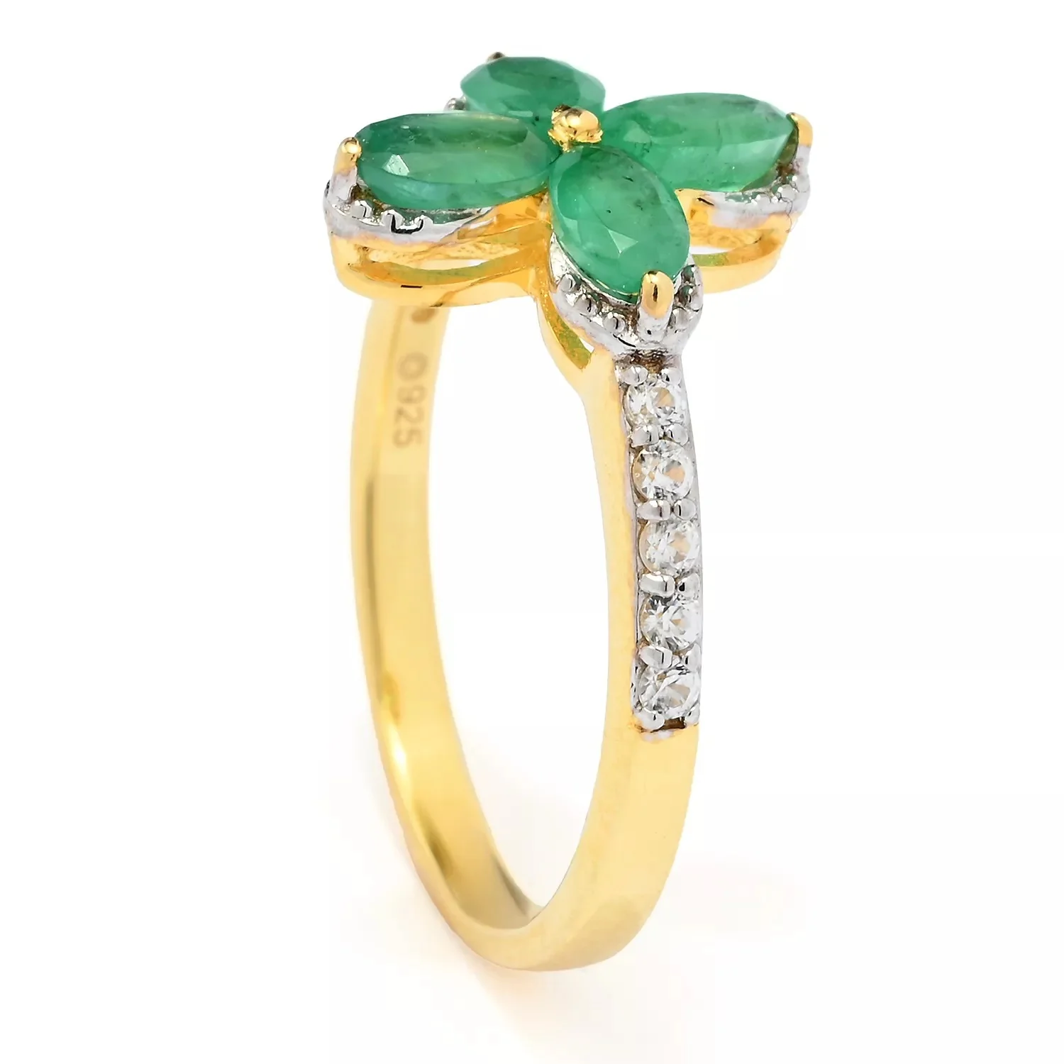 Pinctore 18K Gold Plated Sakota Emerald Clover Ring - Image 2