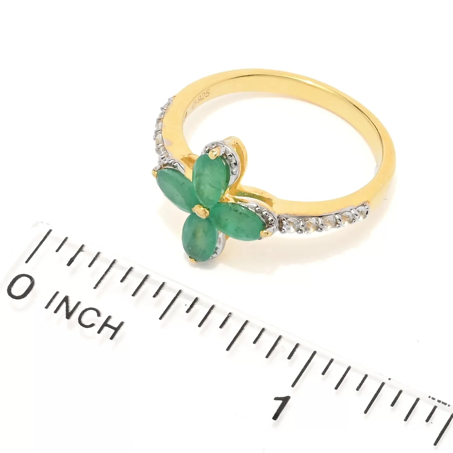 Pinctore 18K Gold Plated Sakota Emerald Clover Ring - Image 3