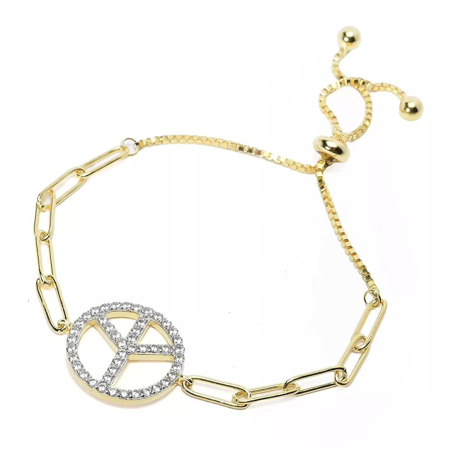 Pinctore 18K Gold Plated White Zircon Symbol Paperclip Adjustable Bolo Bracelet - Image 2