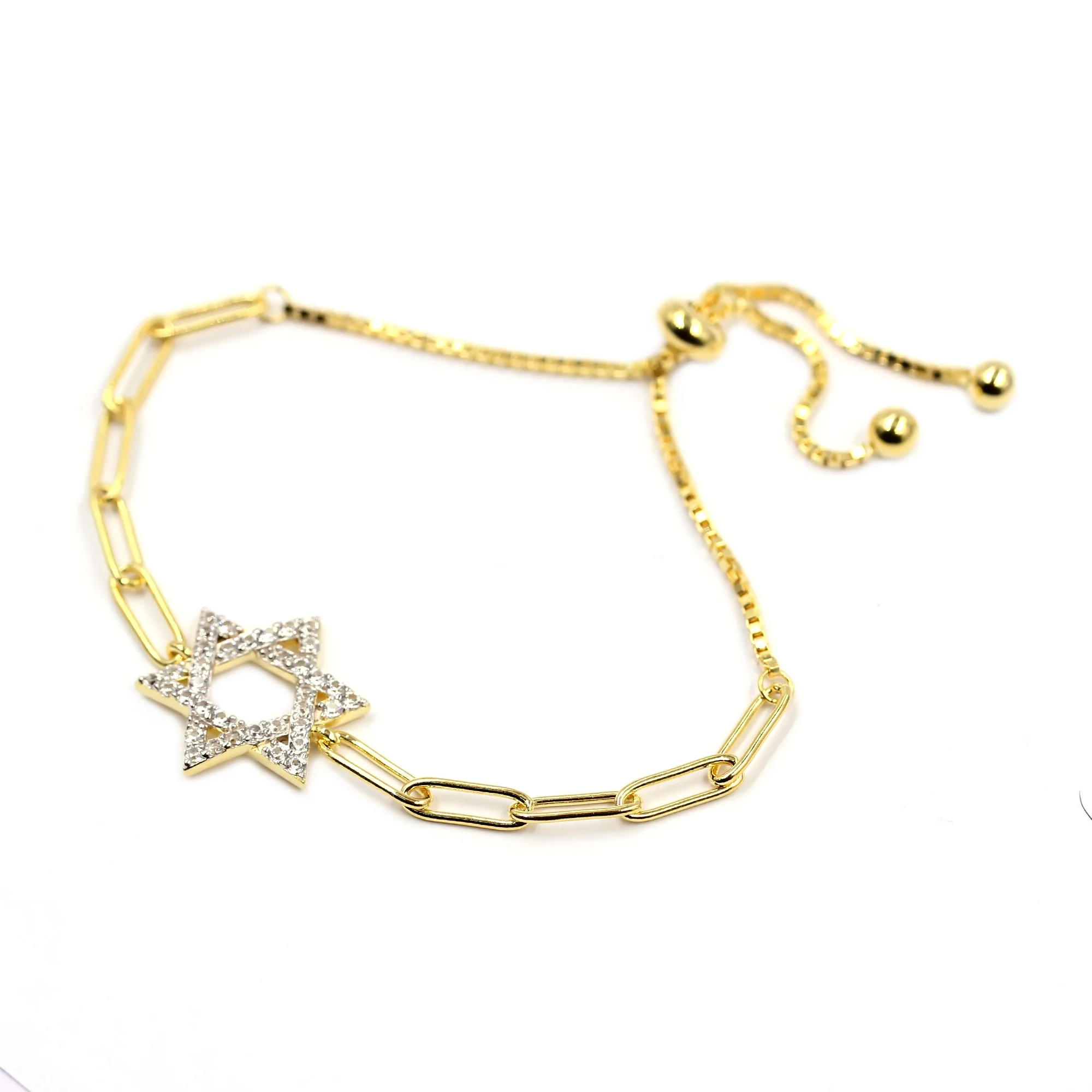 Pinctore 18K Gold Plated White Zircon Symbol Paperclip Adjustable Bolo Bracelet - Image 4