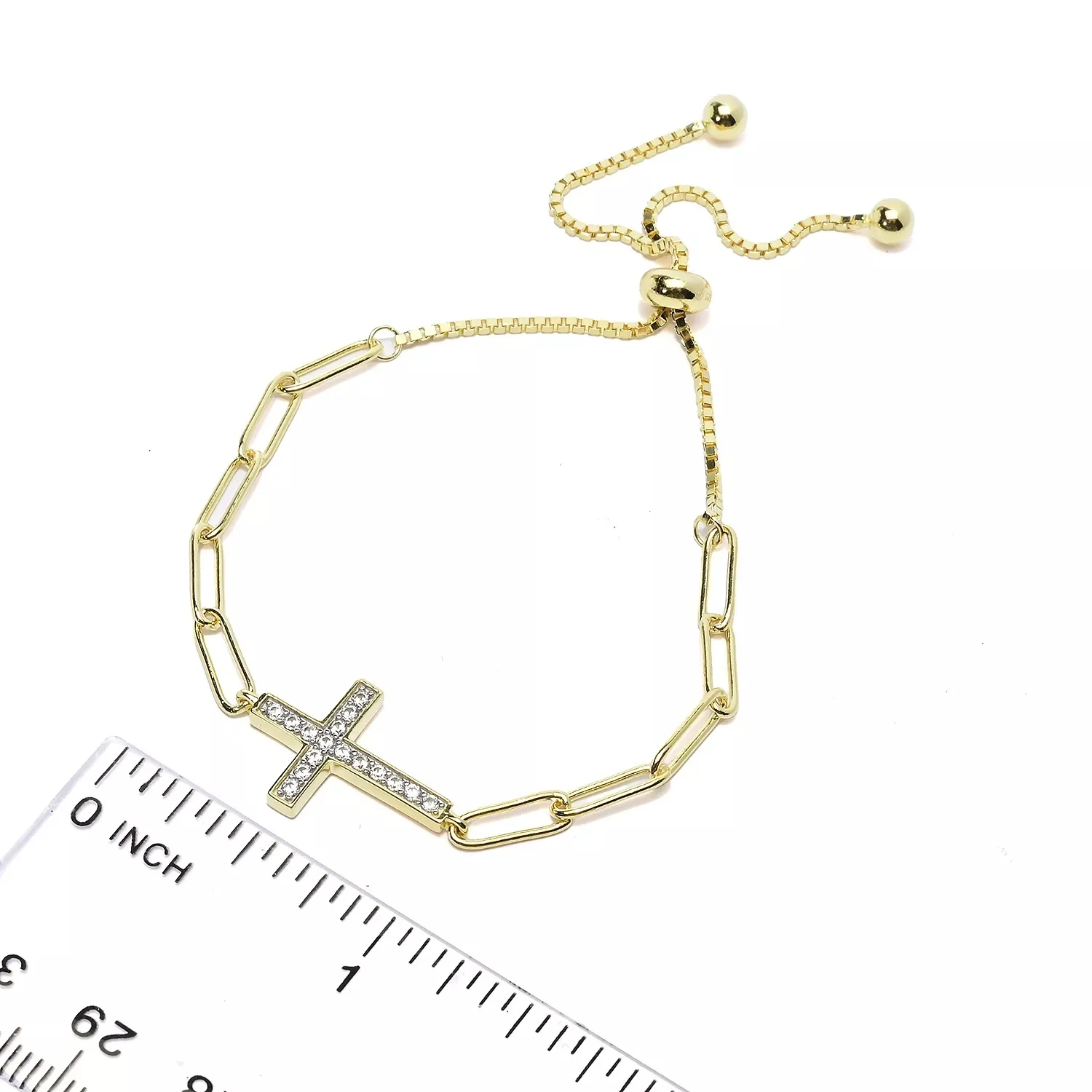 Pinctore 18K Gold Plated White Zircon Symbol Paperclip Adjustable Bolo Bracelet - Image 5