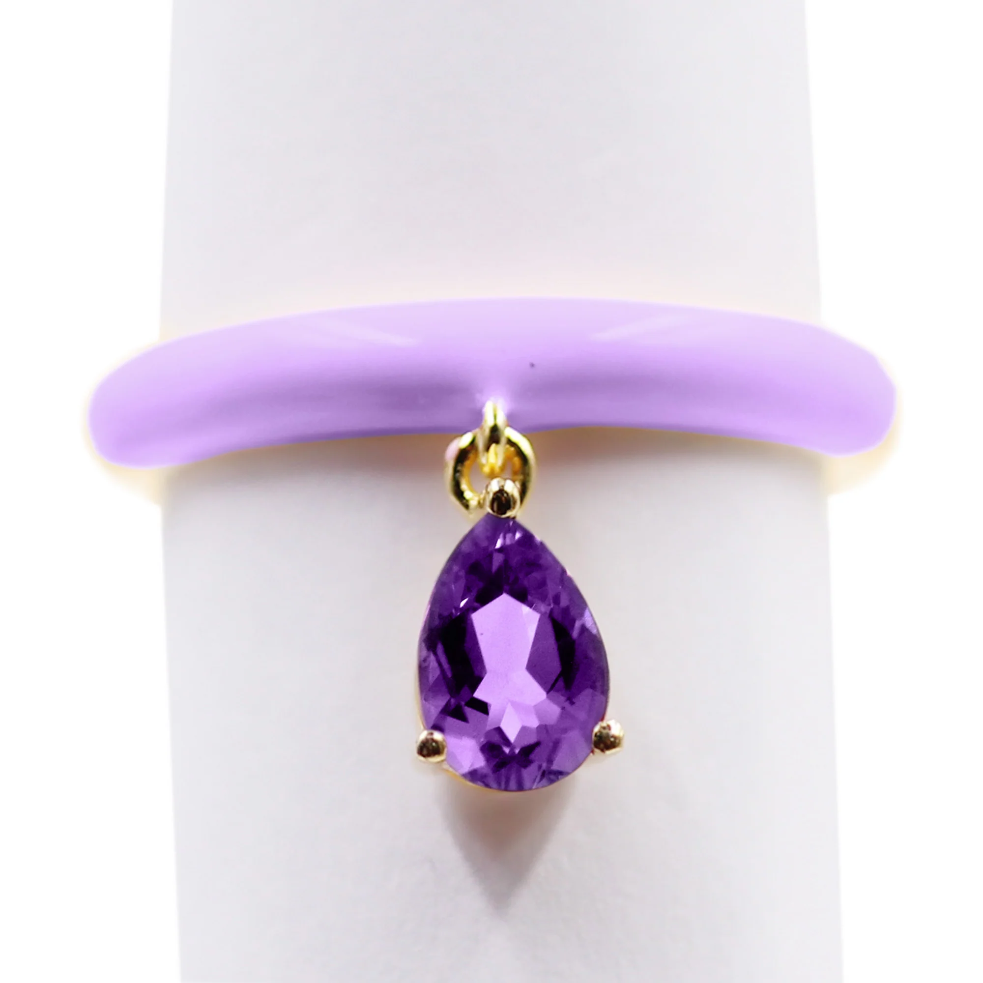 Pinctore 7x5mm Pear-Shaped Gemstone & Enamel Charm Ring - Image 2