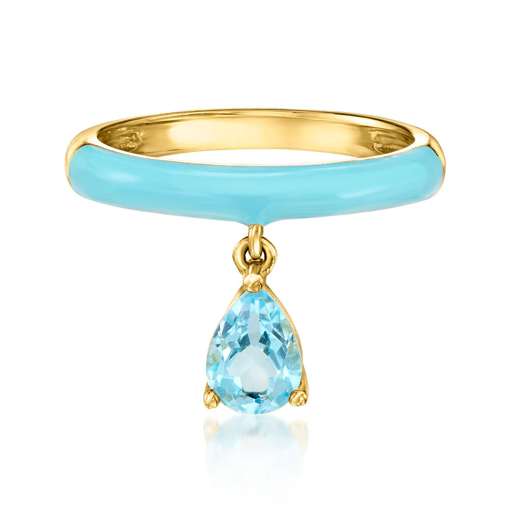 Pinctore 7x5mm Pear-Shaped Gemstone & Enamel Charm Ring - Image 3