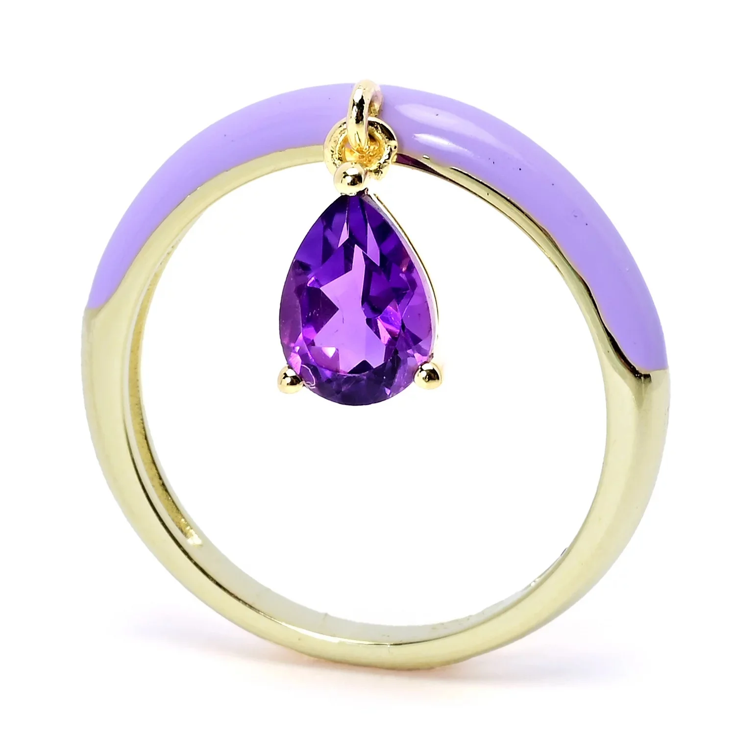 Pinctore 7x5mm Pear-Shaped Gemstone & Enamel Charm Ring - Image 4