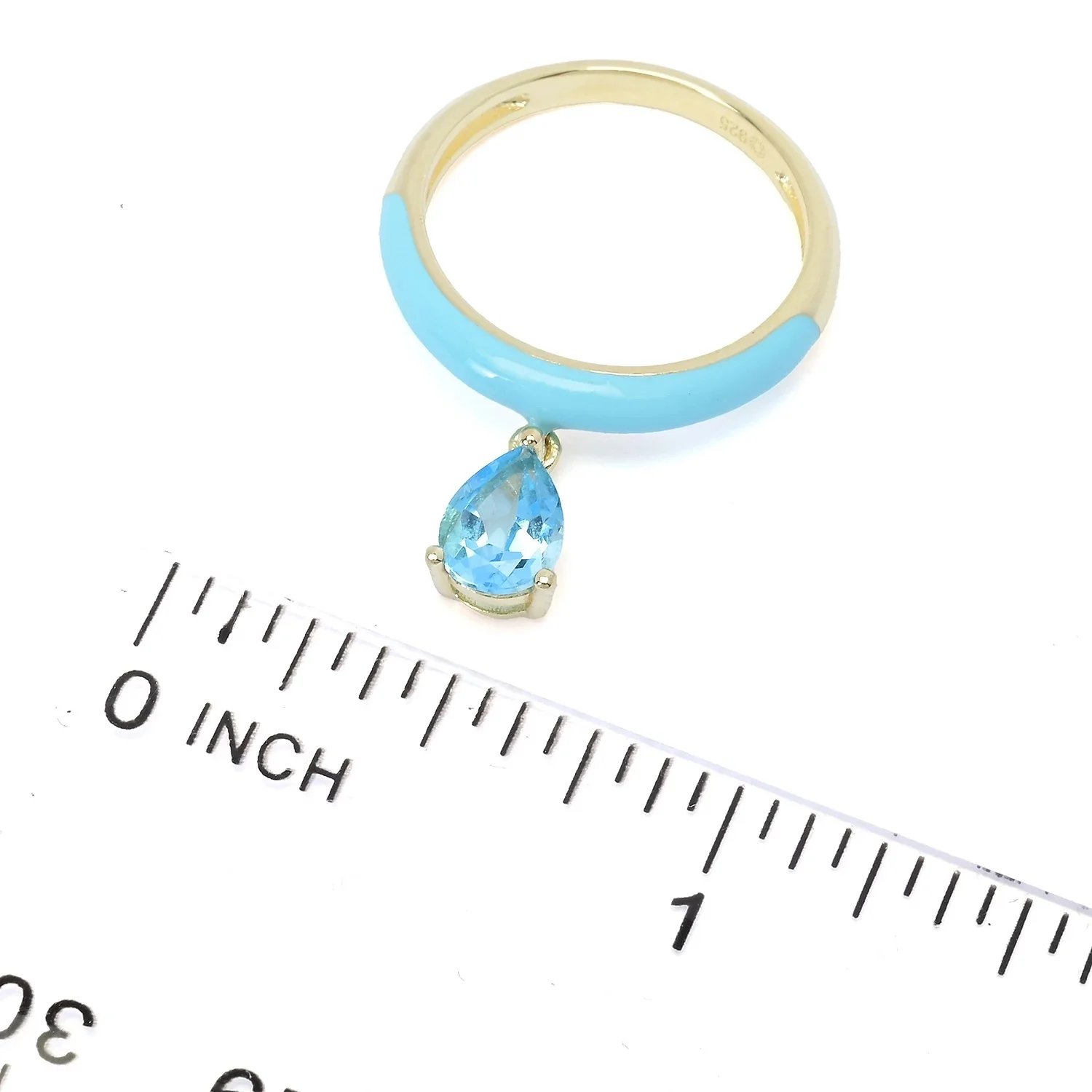 Pinctore 7x5mm Pear-Shaped Gemstone & Enamel Charm Ring - Image 6