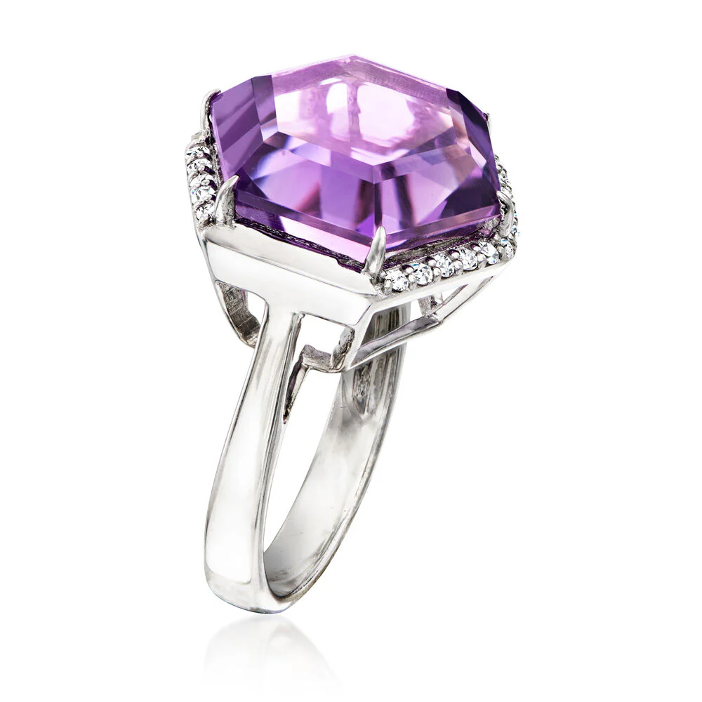 Pinctore Sterling Silver 14mm Specialty Cut Gemstone Solitaire Ring - Image 2