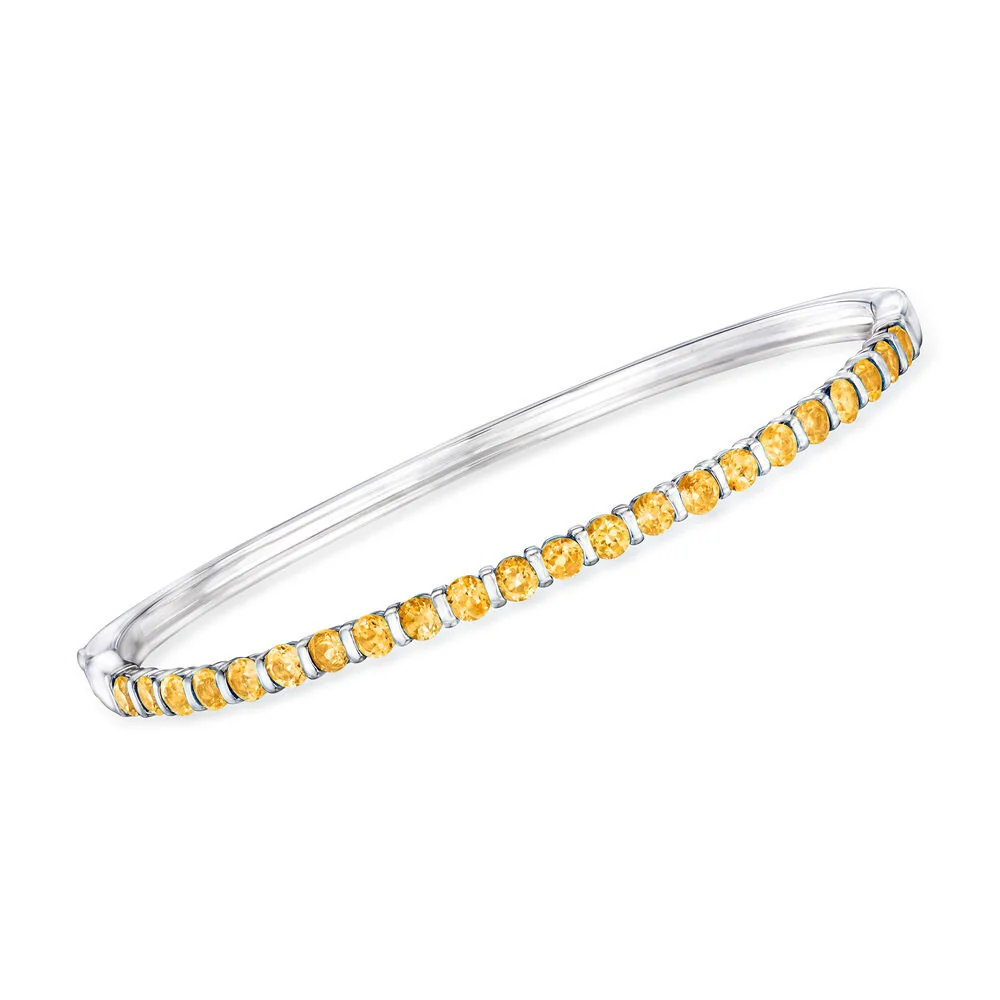 Pinctore Sterling Silver 3mm Round Gemstone Hinged Bangle Bracelet - Image 2