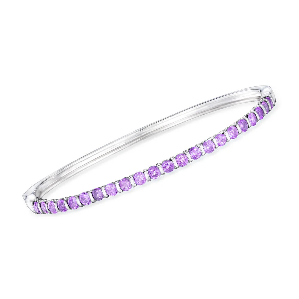 Pinctore Sterling Silver 3mm Round Gemstone Hinged Bangle Bracelet - Image 3