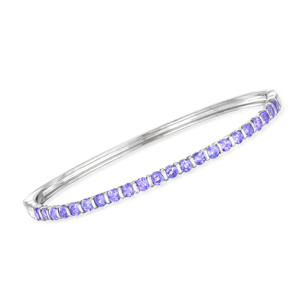 Pinctore Sterling Silver 3mm Round Gemstone Hinged Bangle Bracelet - Image 4