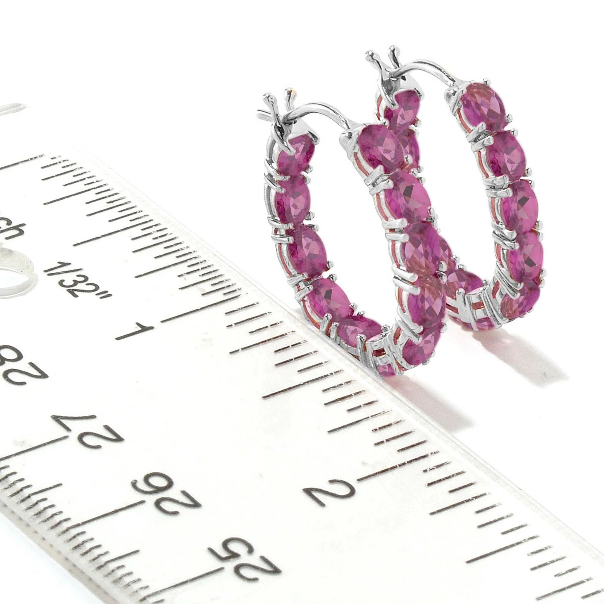 Pinctore Sterling Silver 4x3mm Gemstone Inside-Out Hoop Earrings - Image 10