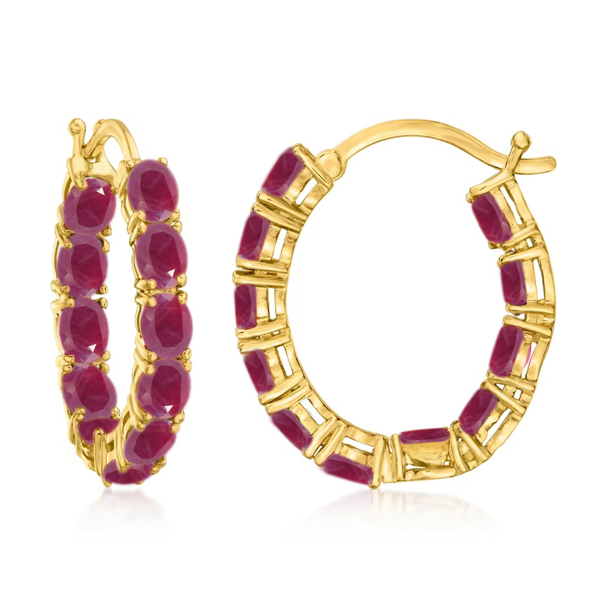 Pinctore Sterling Silver 4x3mm Gemstone Inside-Out Hoop Earrings - Image 3
