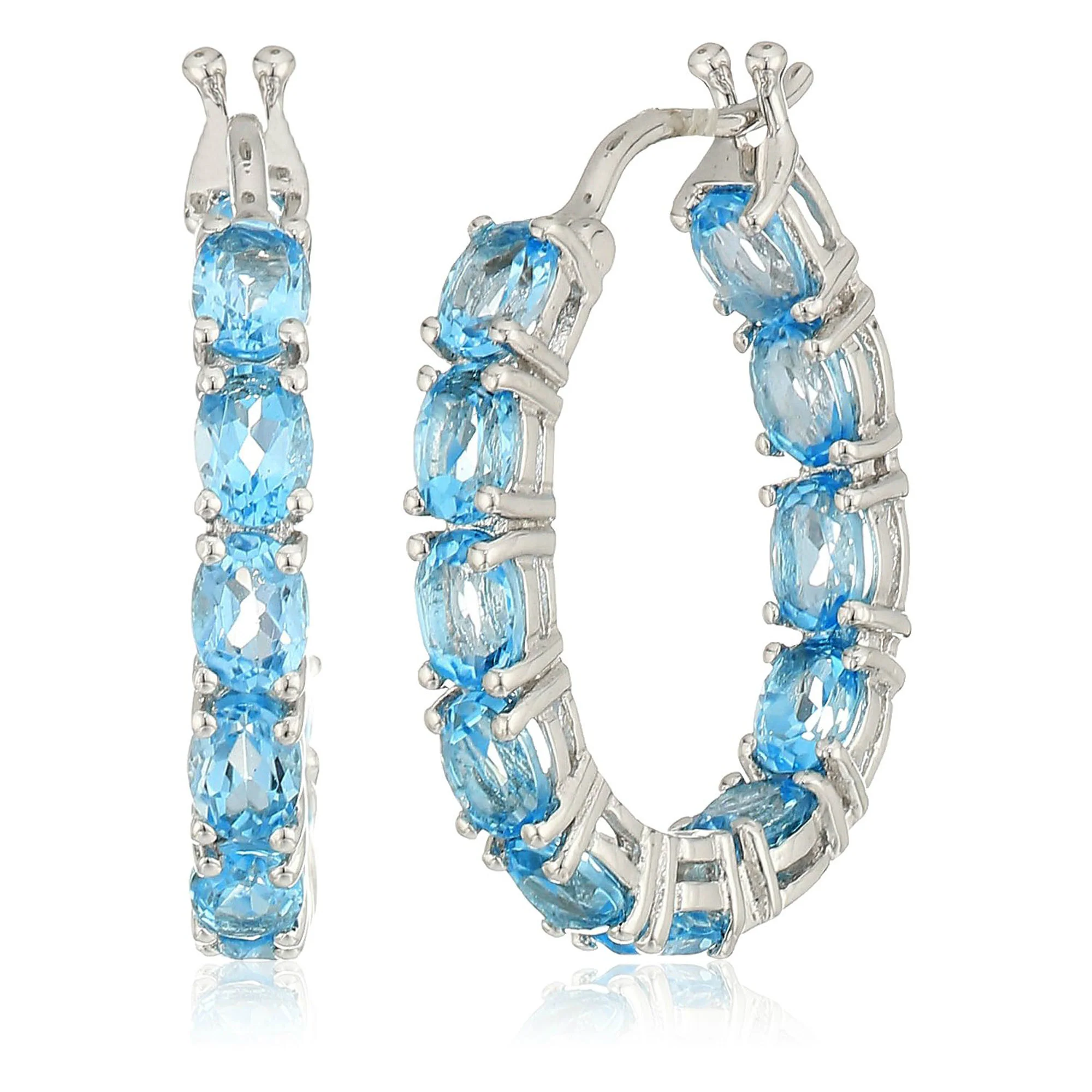 Pinctore Sterling Silver 4x3mm Gemstone Inside-Out Hoop Earrings - Image 4