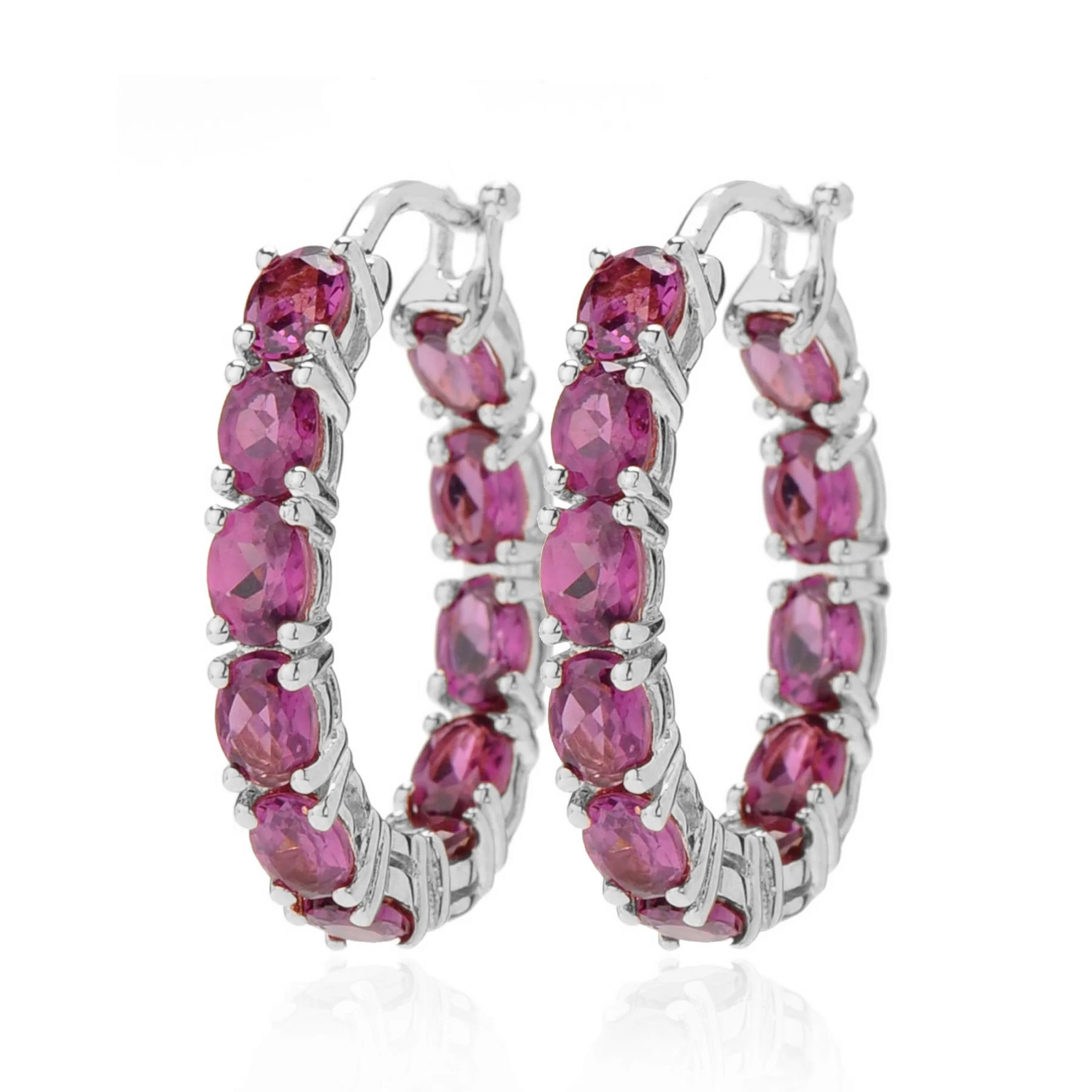 Pinctore Sterling Silver 4x3mm Gemstone Inside-Out Hoop Earrings - Image 5