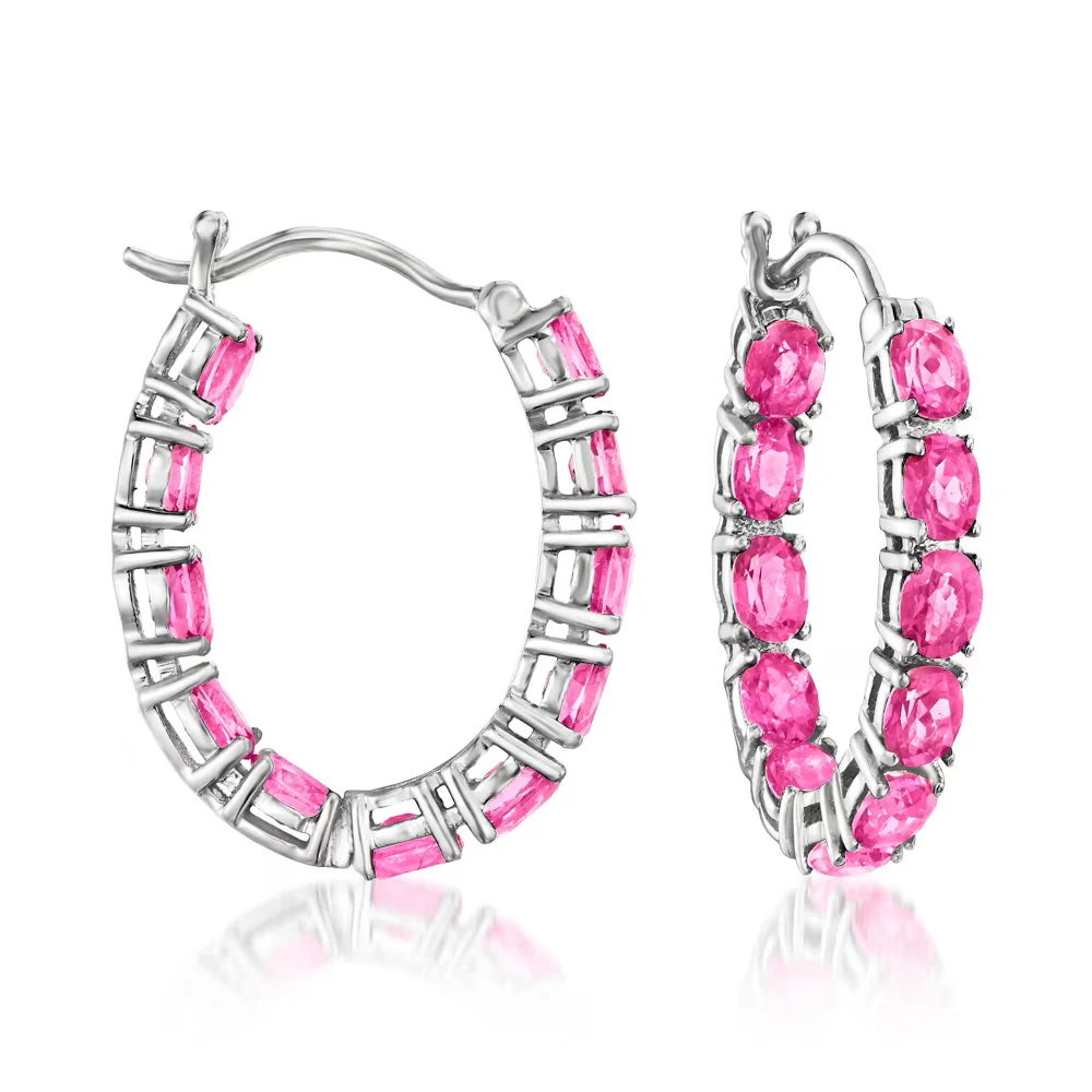 Pinctore Sterling Silver 4x3mm Gemstone Inside-Out Hoop Earrings - Image 6