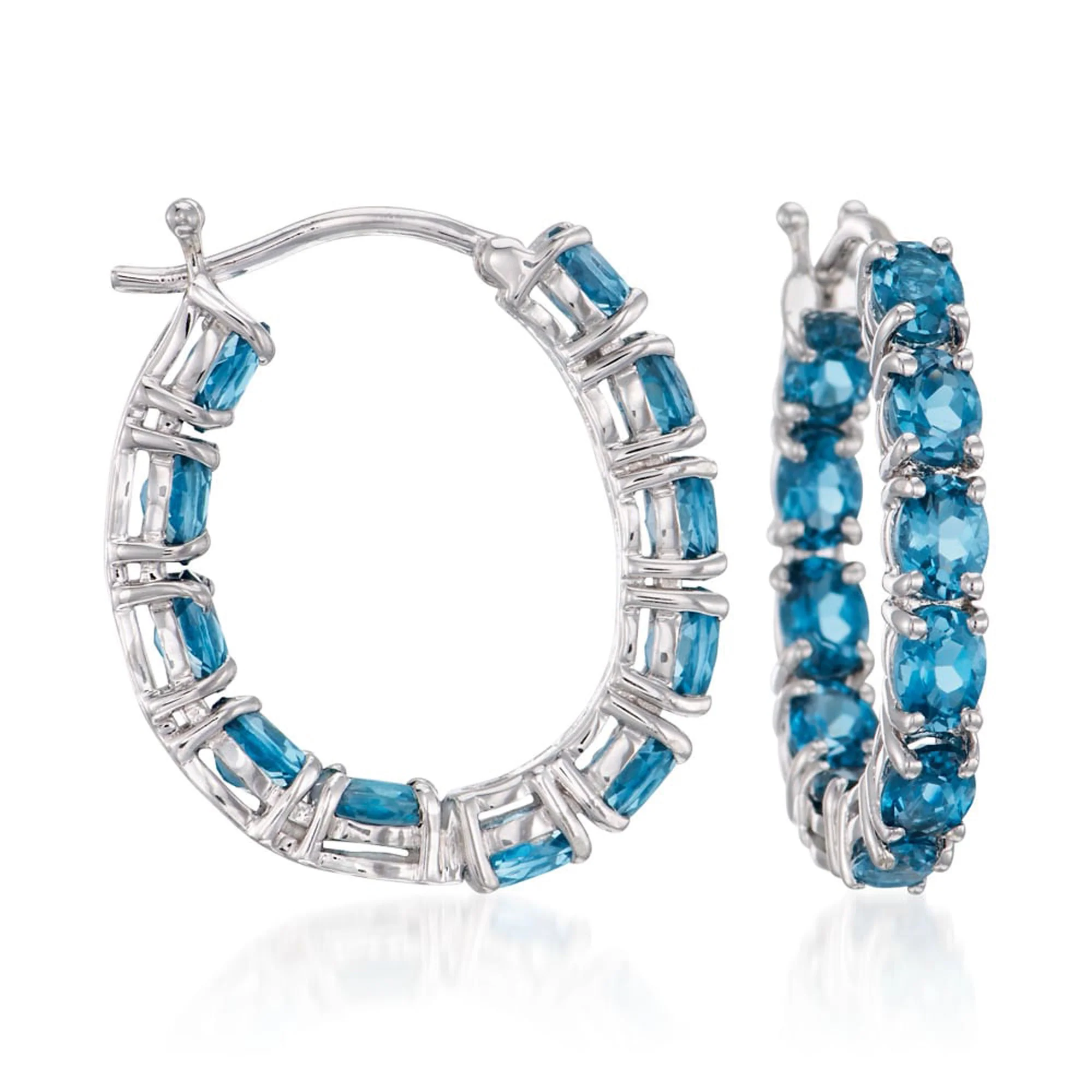 Pinctore Sterling Silver 4x3mm Gemstone Inside-Out Hoop Earrings - Image 7