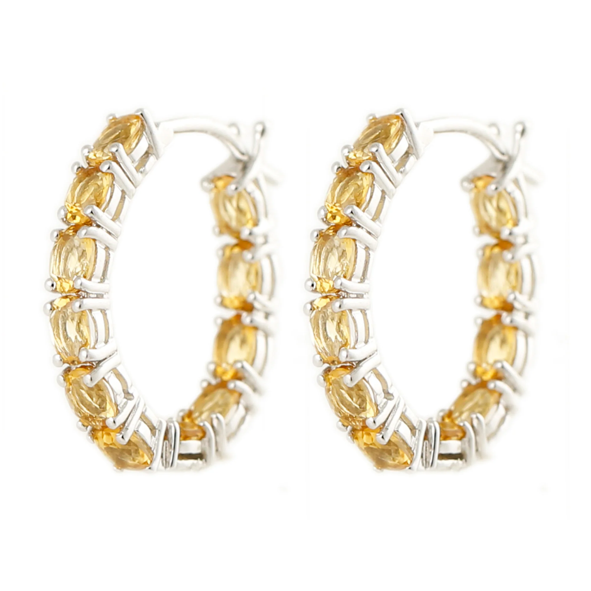 Pinctore Sterling Silver 4x3mm Gemstone Inside-Out Hoop Earrings - Image 8