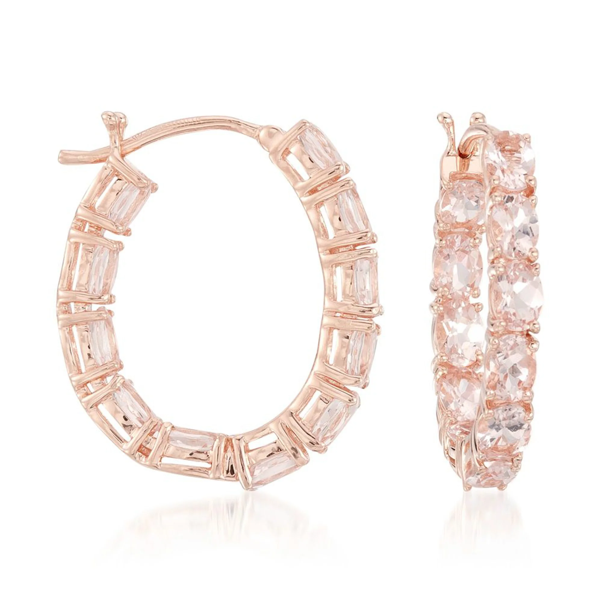 Pinctore Sterling Silver 4x3mm Gemstone Inside-Out Hoop Earrings - Image 9