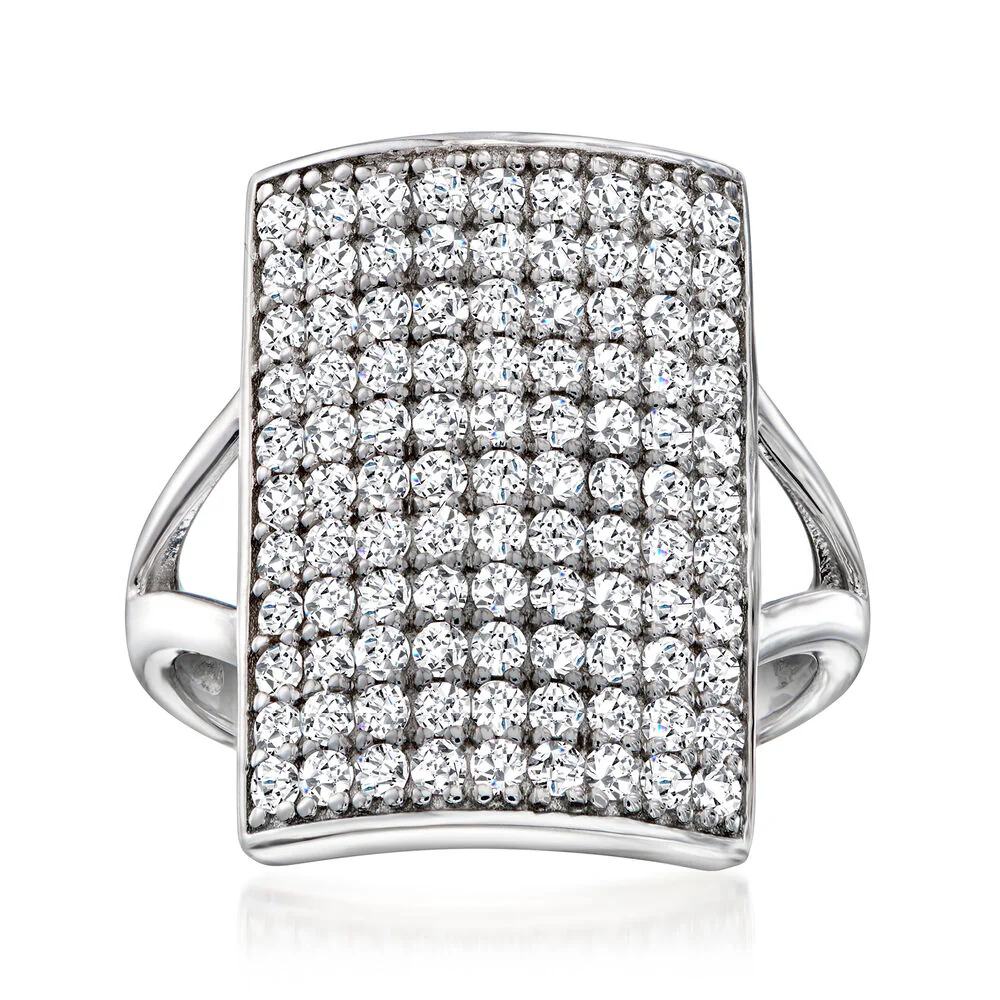 Pinctore Sterling Silver Pave Gemstone Rectangular Shield Ring - Image 2