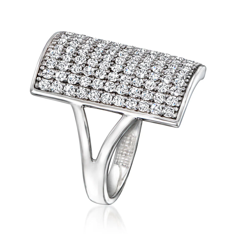 Pinctore Sterling Silver Pave Gemstone Rectangular Shield Ring - Image 4