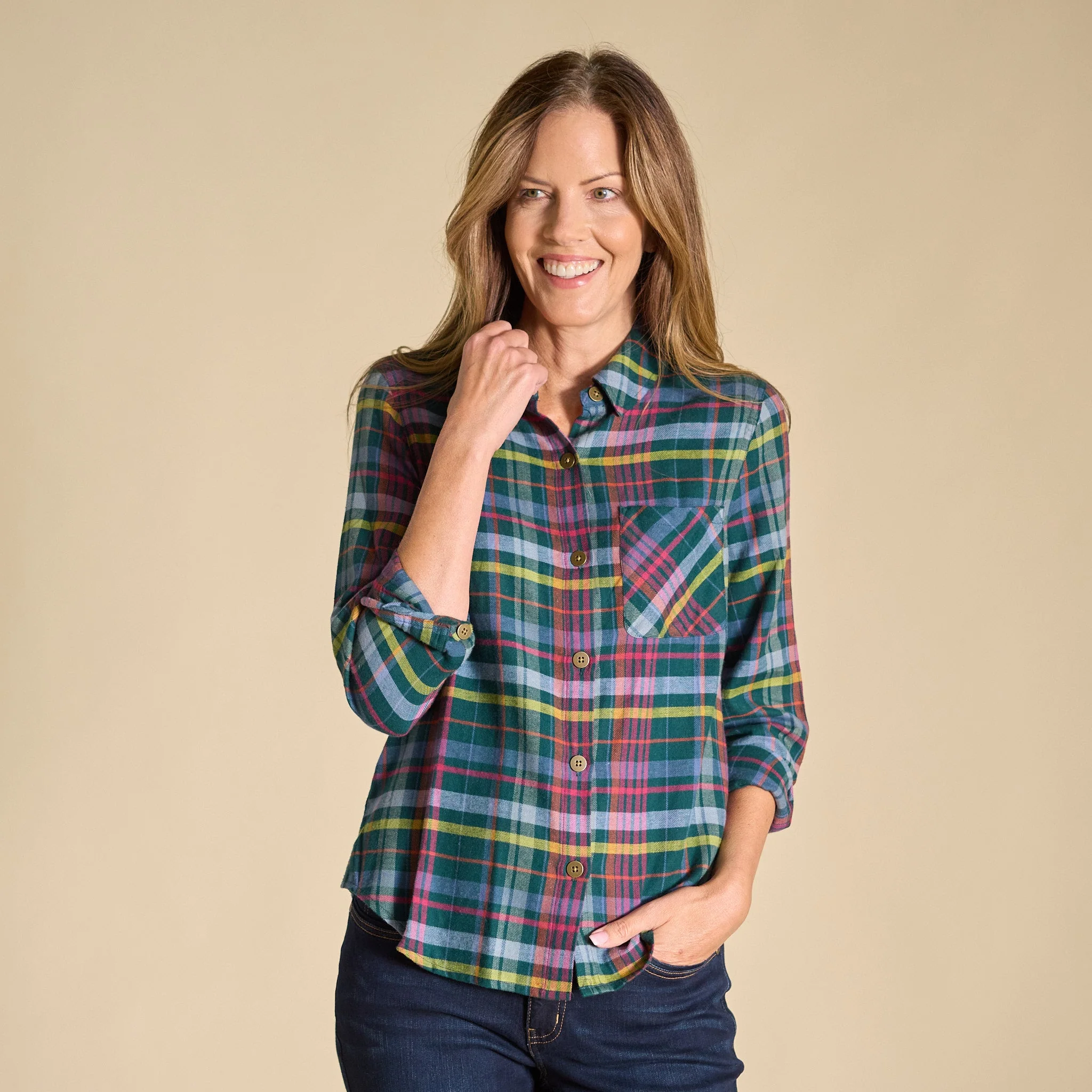 Christopher & Banks Plaid Button Front Long Sleeve Shirt - Image 2