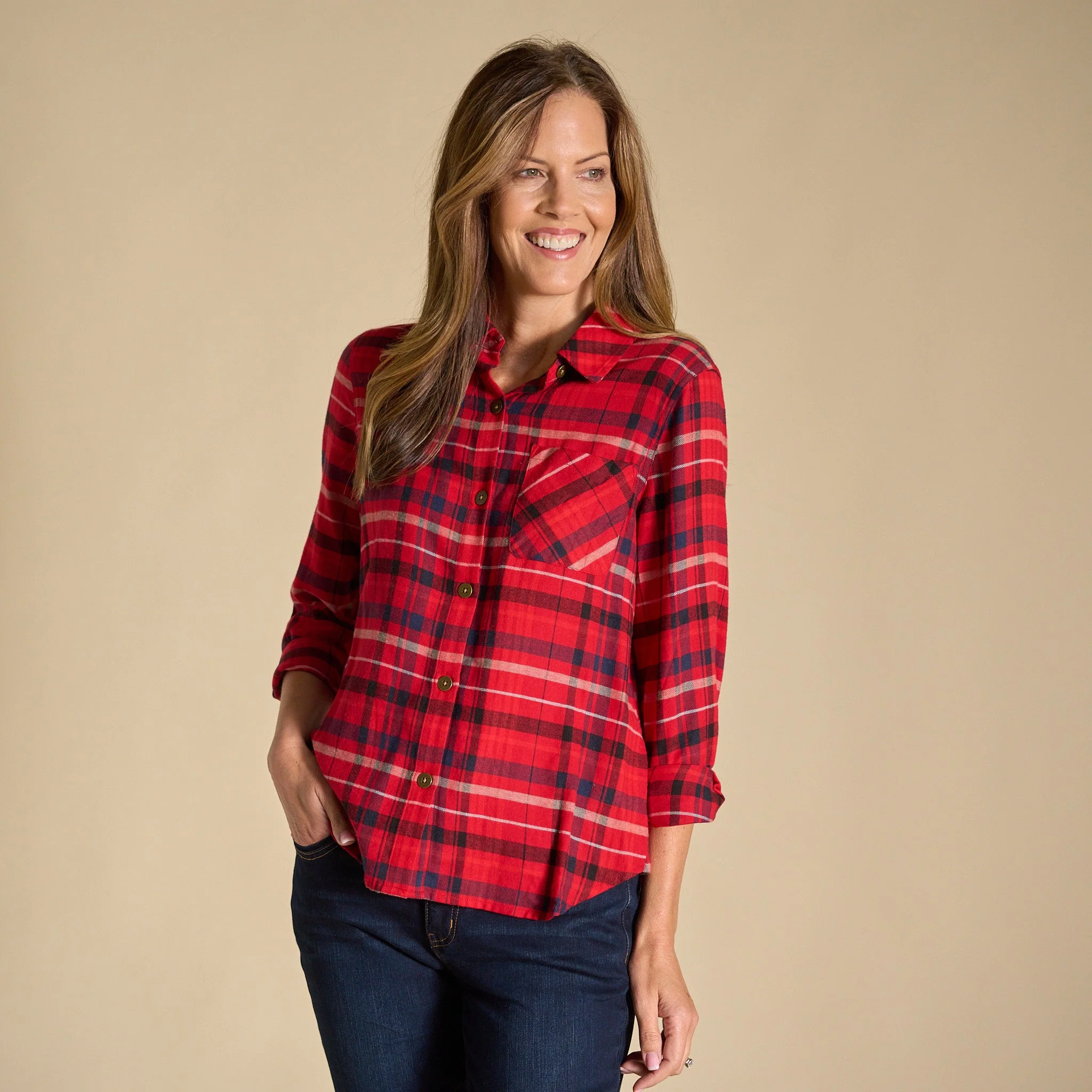 Christopher & Banks Plaid Button Front Long Sleeve Shirt - Image 5