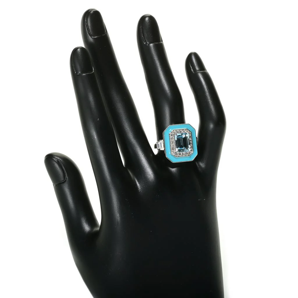Platinum Plated 3.74ctw Sky Blue Topaz & White Zircon Ring - Image 2