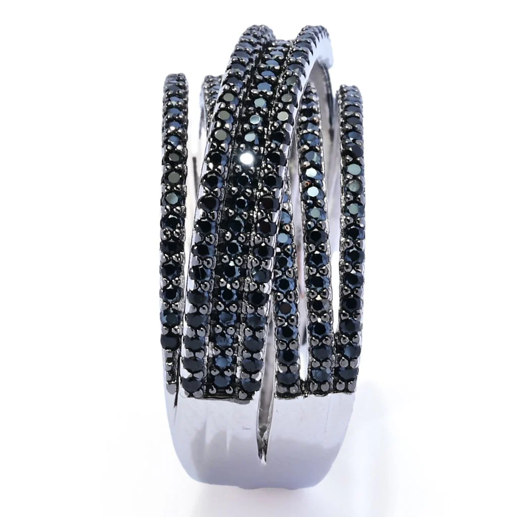 Platinum Plated Choice of Black Spinel or Zircon Highway Ring - Image 3