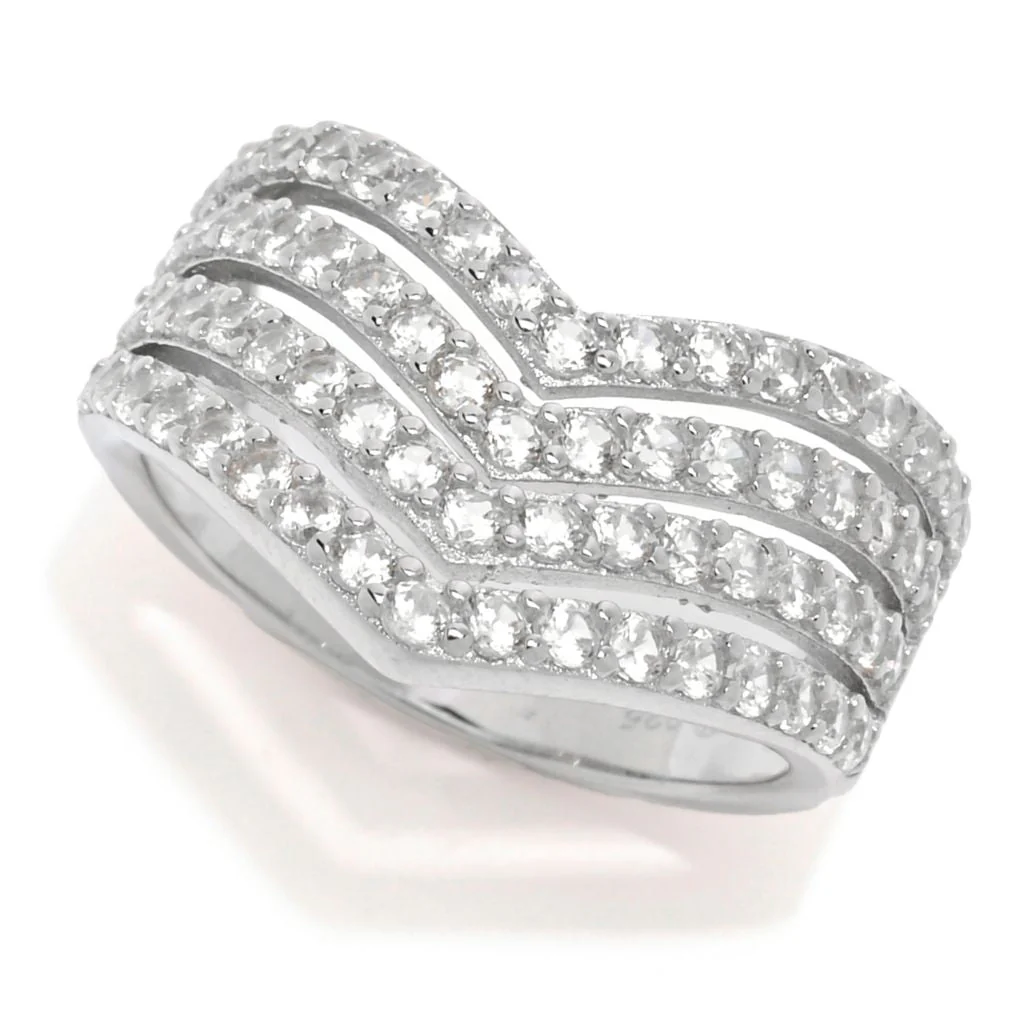 Platinum Plated "Hollywood" 2.44ctw White Zircon Multi Row Chevron Ring - Image 2