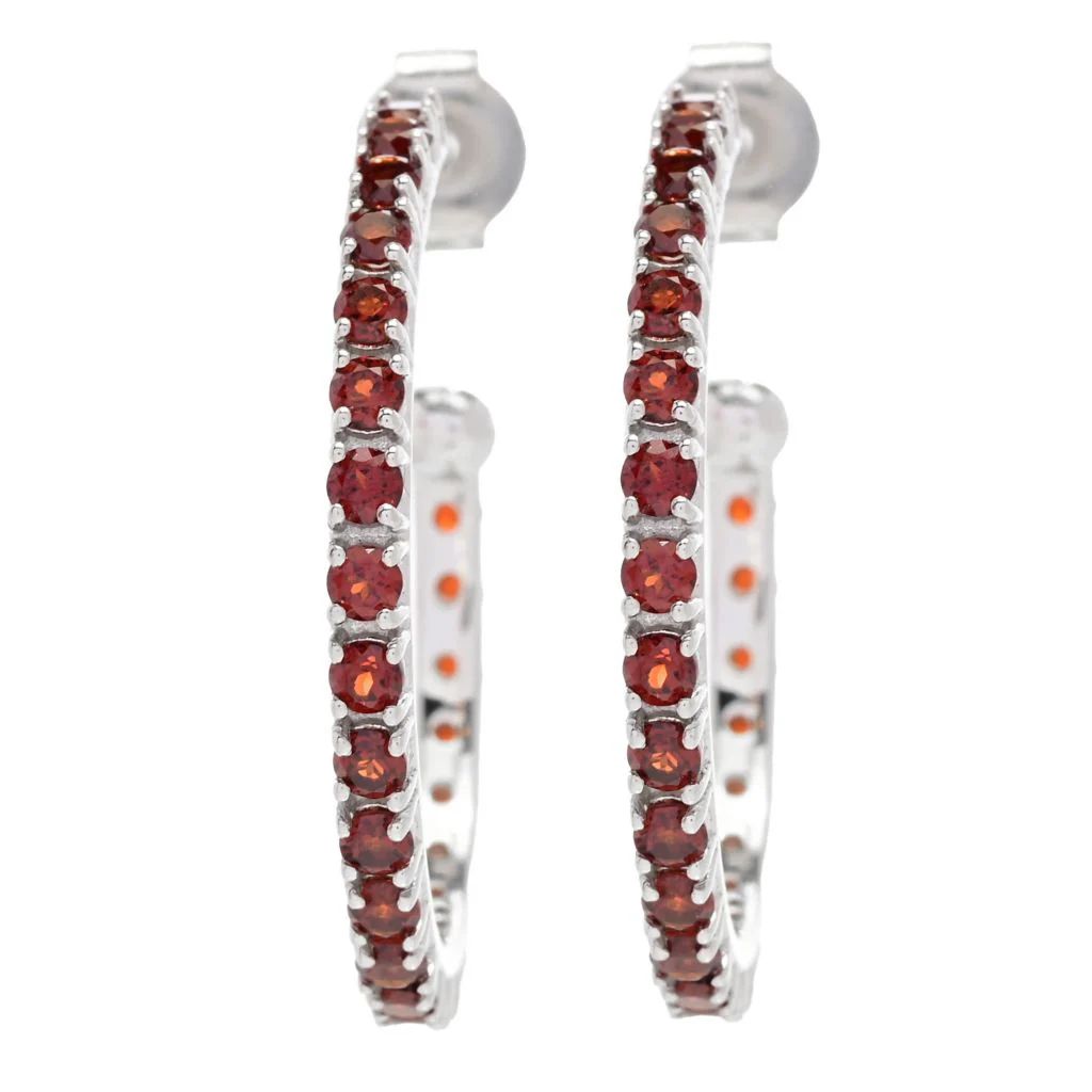 Platinum Plated Polished Choice of Gemstone 1" Hoop Earrings - Image 3