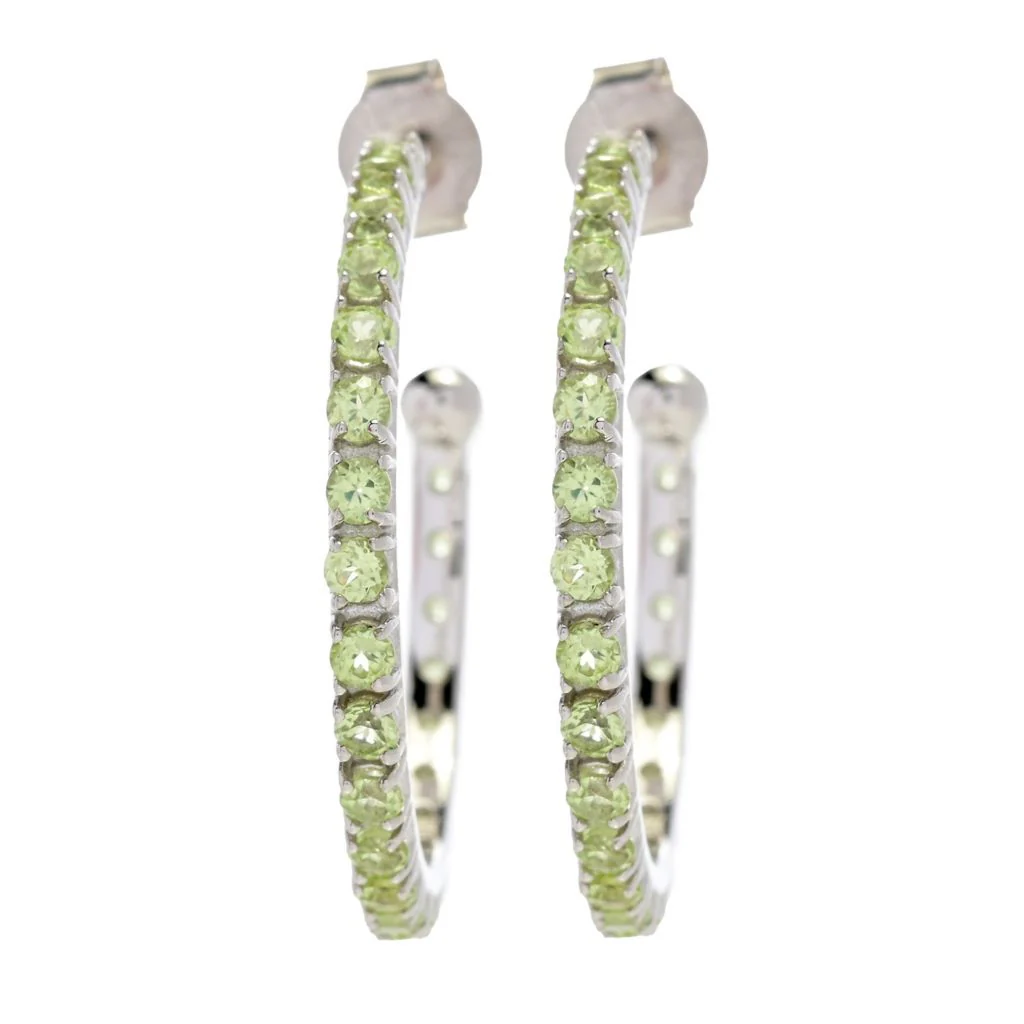 Platinum Plated Polished Choice of Gemstone 1" Hoop Earrings - Image 5
