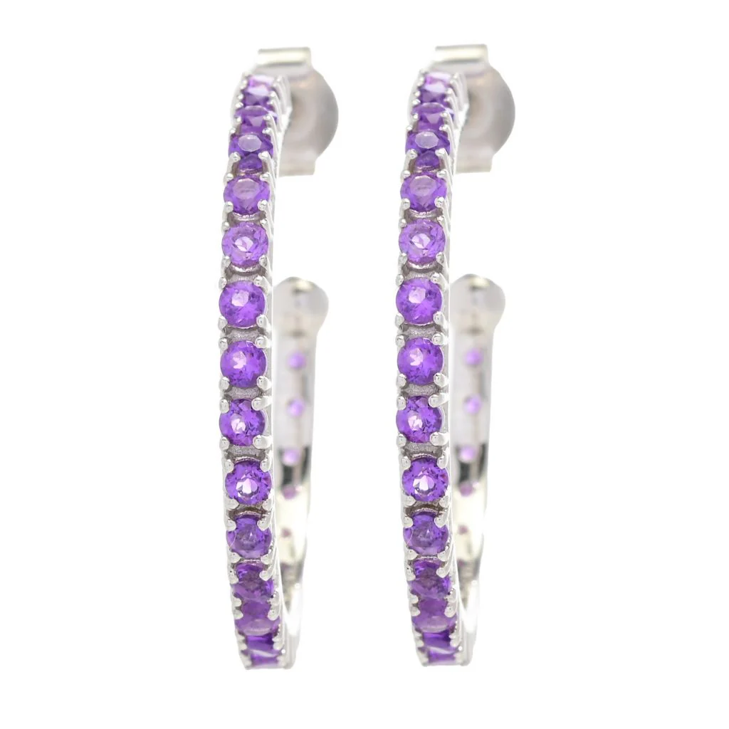 Platinum Plated Polished Choice of Gemstone 1" Hoop Earrings - Image 6