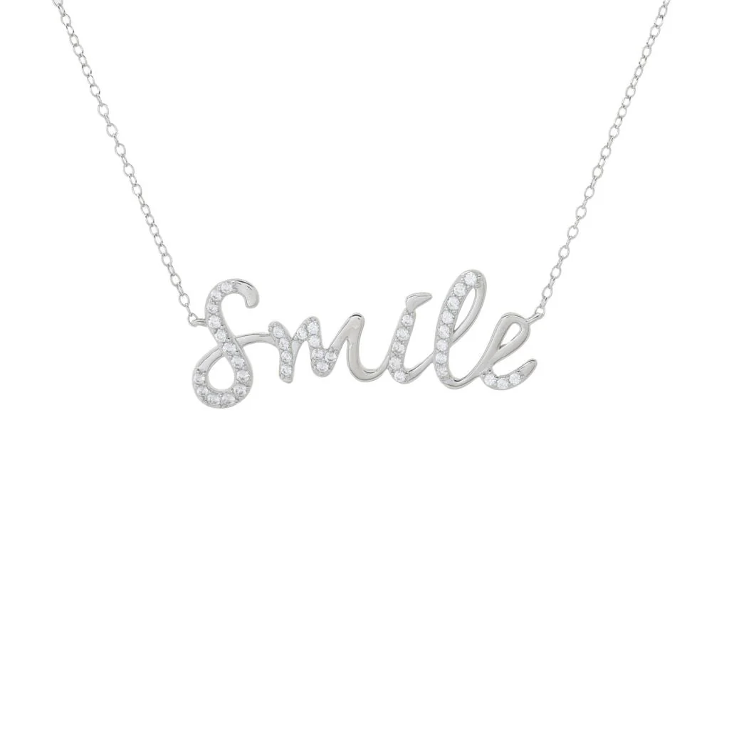 Platinum Plated White Zircon Inspirational Word 18"+2" Necklace - Image 2