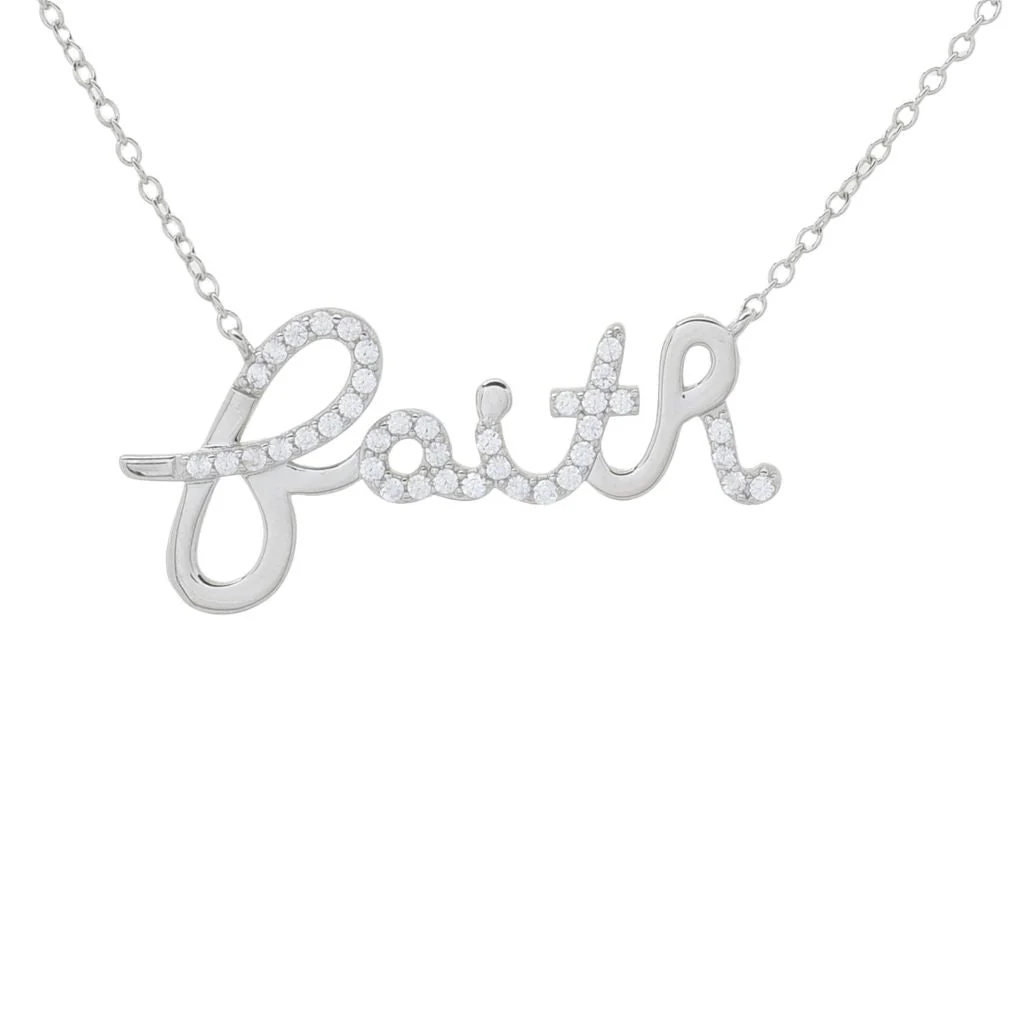 Platinum Plated White Zircon Inspirational Word 18"+2" Necklace - Image 3
