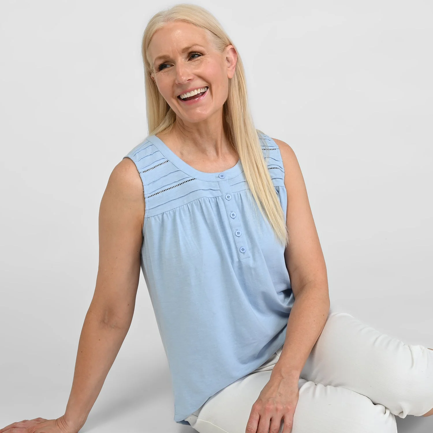Christopher & Banks Pleated Yoke Y Neck Sleeveless Top - Image 2