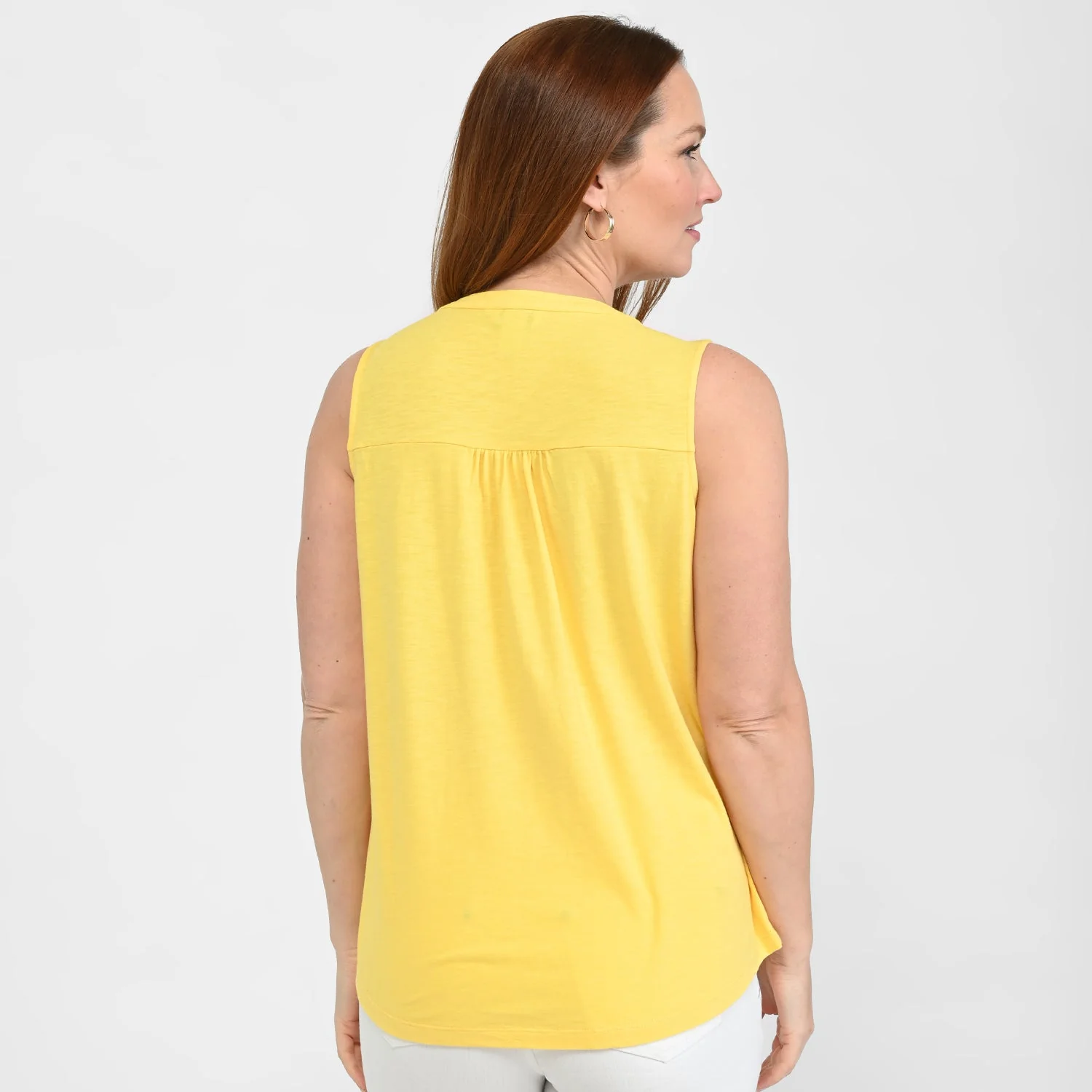 Christopher & Banks Pleated Yoke Y Neck Sleeveless Top - Image 3