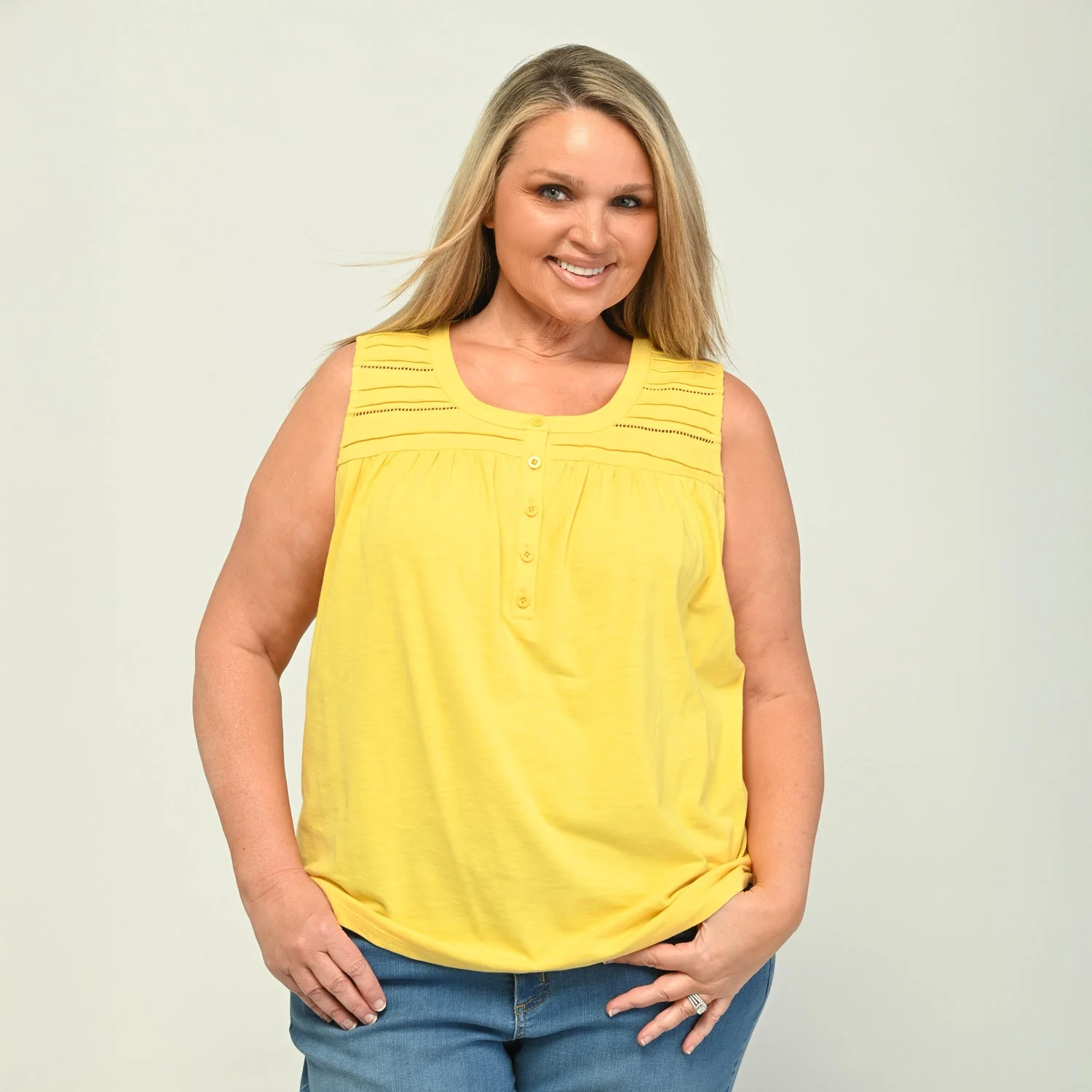 Christopher & Banks Pleated Yoke Y Neck Sleeveless Top - Image 7
