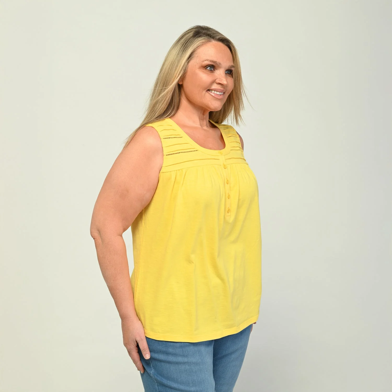 Christopher & Banks Pleated Yoke Y Neck Sleeveless Top - Image 9