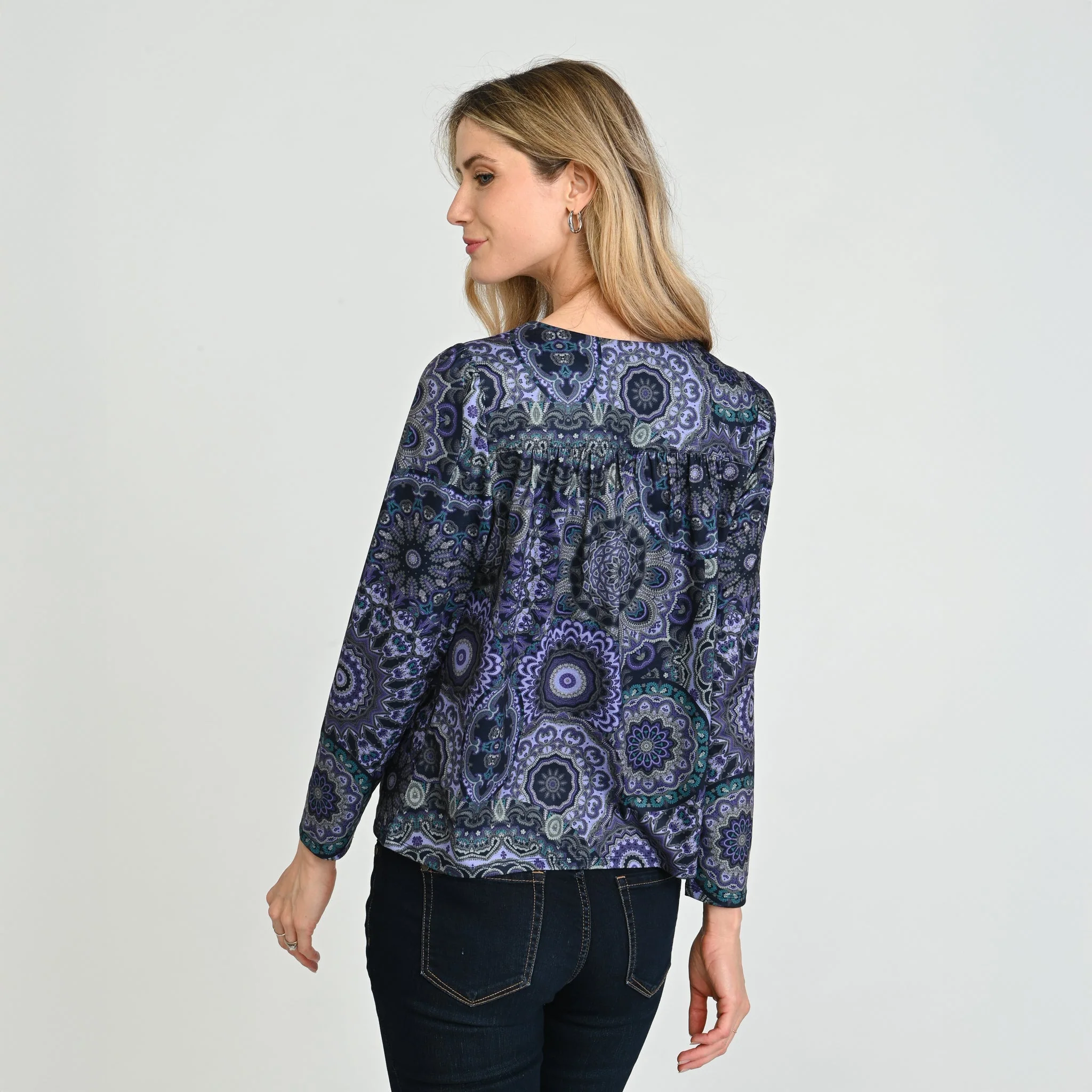 Christopher & Banks Printed Braid Trim V Neck Top - Image 3