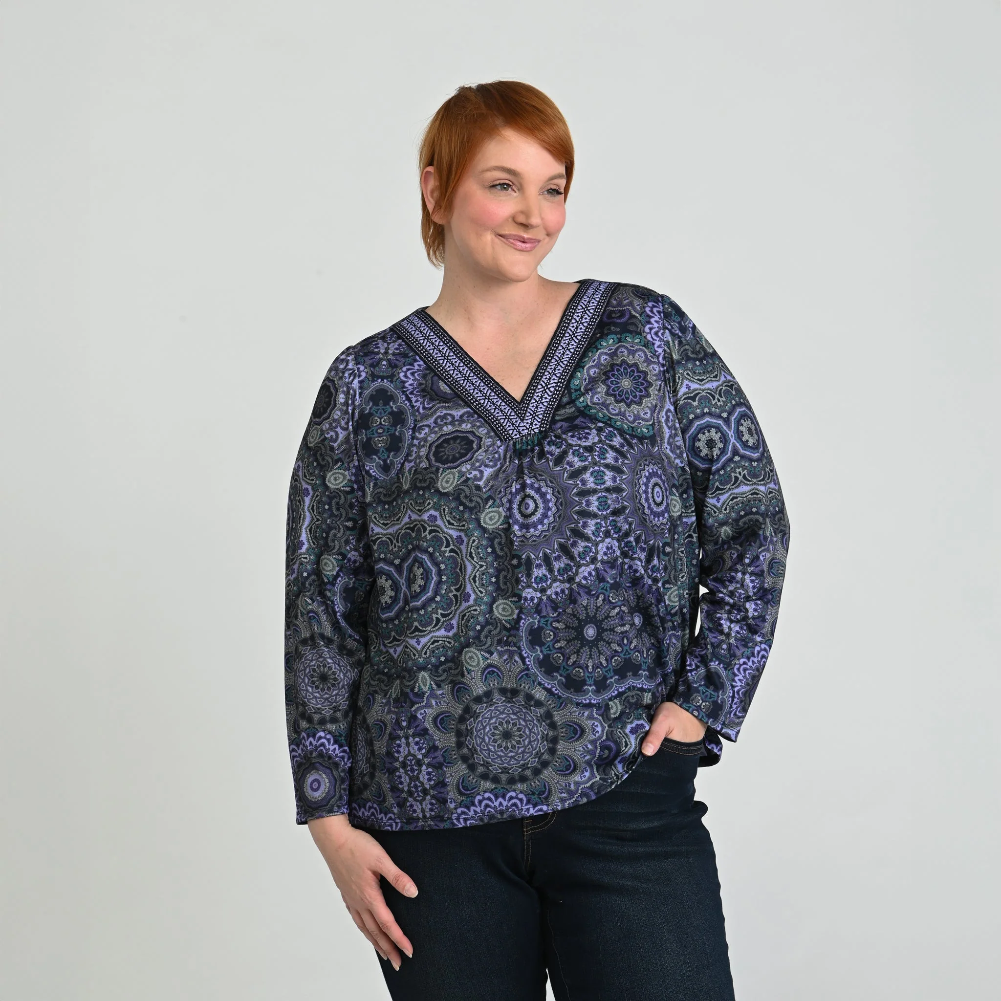 Christopher & Banks Printed Braid Trim V Neck Top - Image 6
