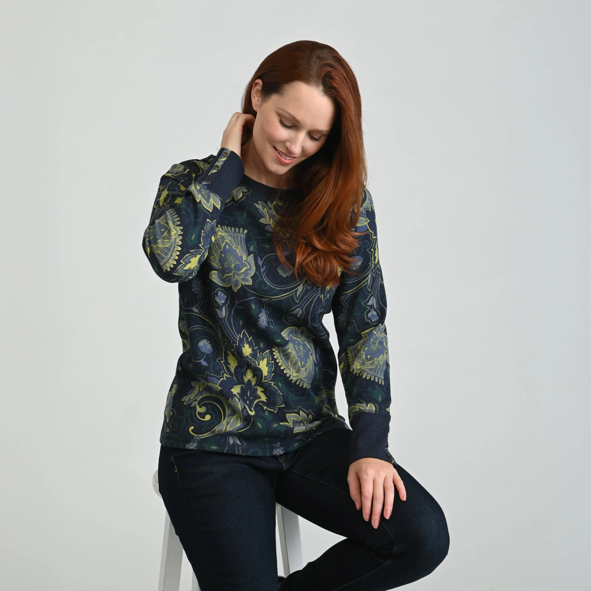 Christopher & Banks Printed Button Cuff Thermal Tee - Image 11