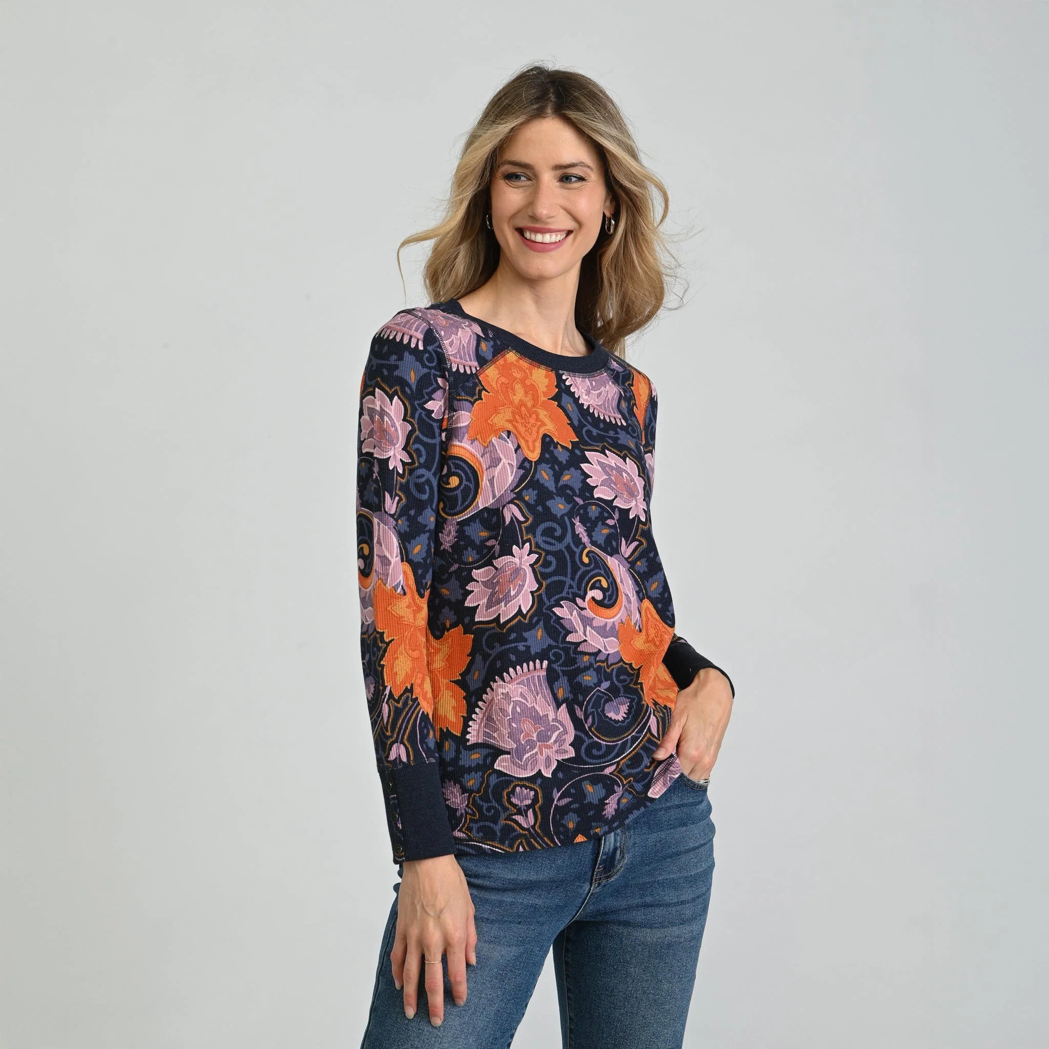 Christopher & Banks Printed Button Cuff Thermal Tee - Image 13