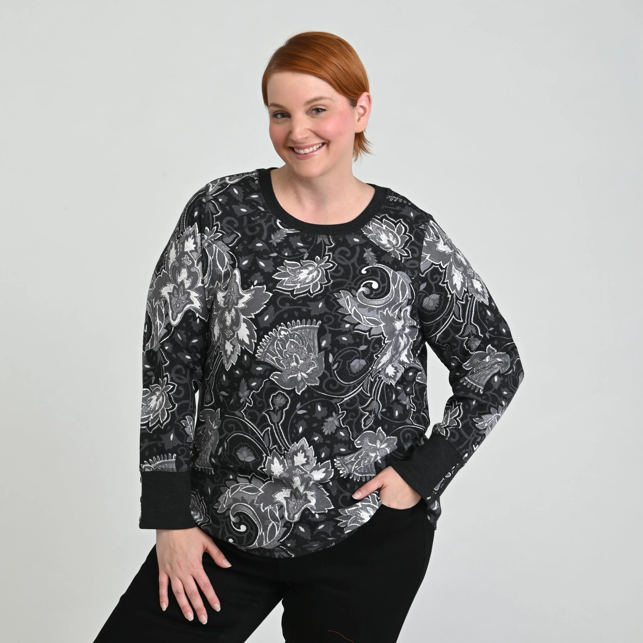 Christopher & Banks Printed Button Cuff Thermal Tee - Image 15