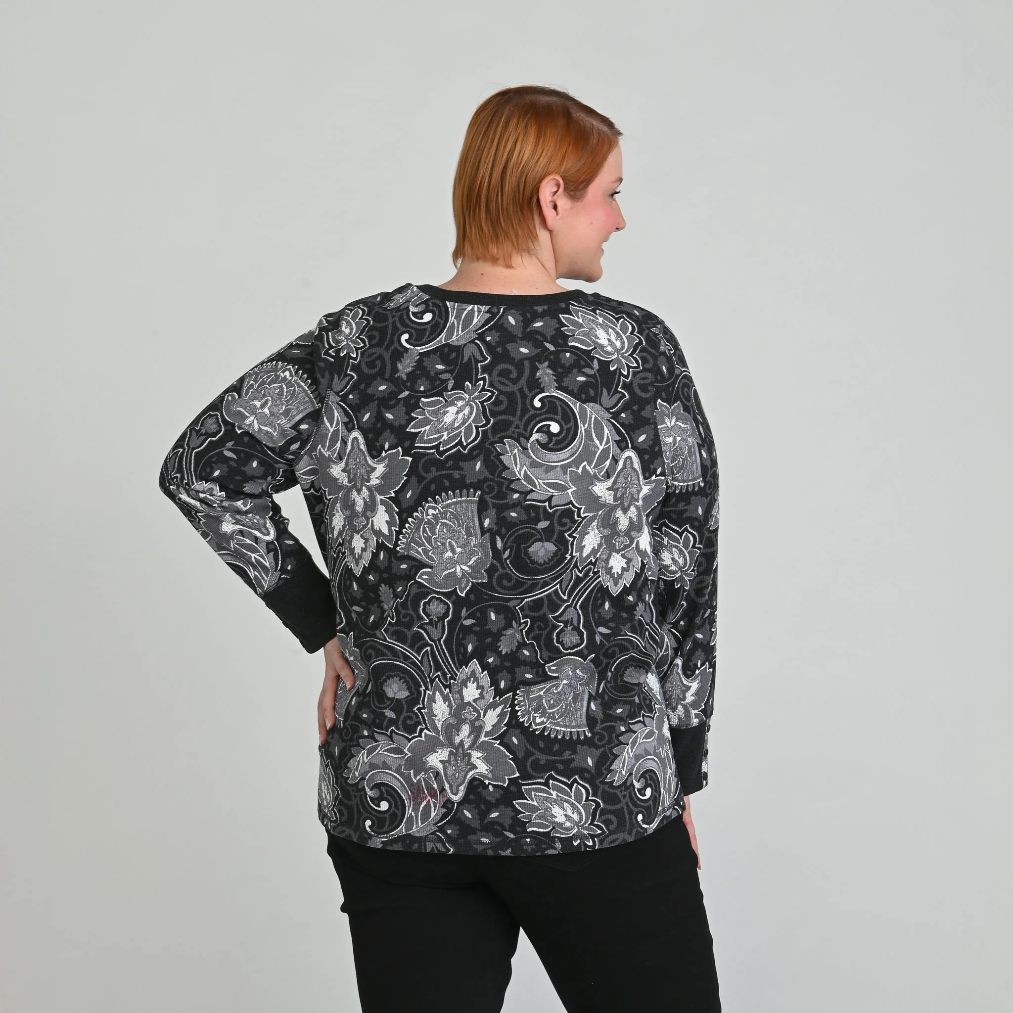 Christopher & Banks Printed Button Cuff Thermal Tee - Image 16