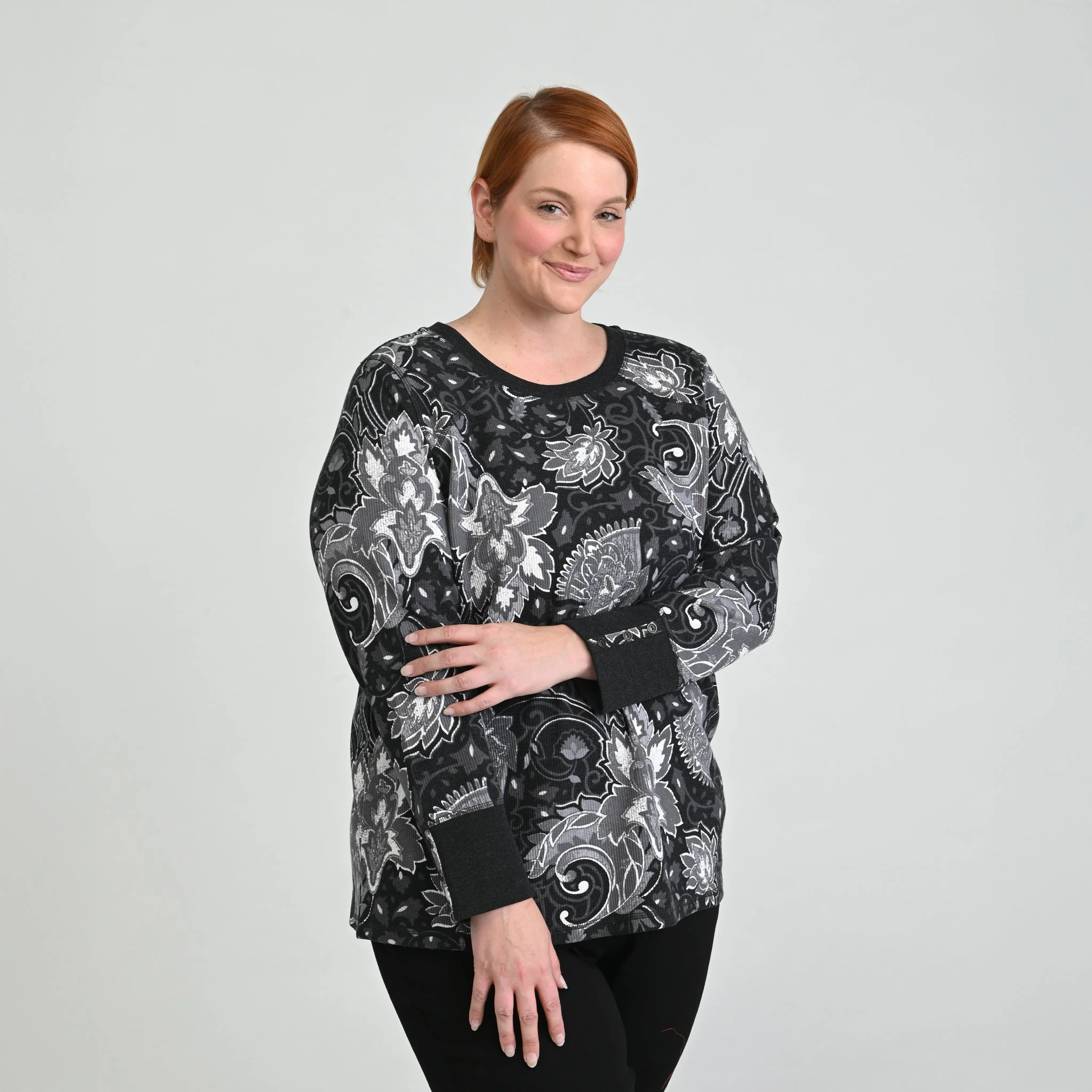 Christopher & Banks Printed Button Cuff Thermal Tee - Image 17