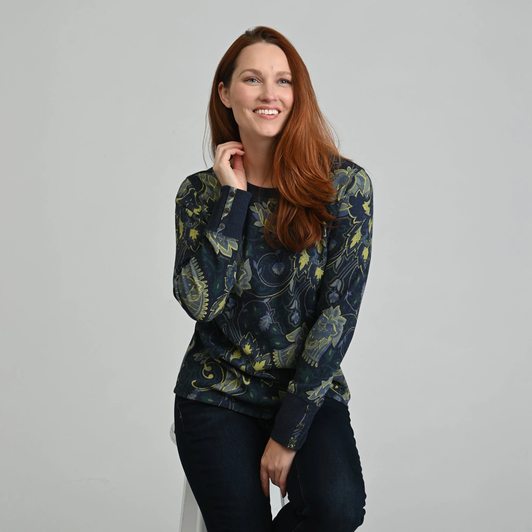 Christopher & Banks Printed Button Cuff Thermal Tee - Image 3
