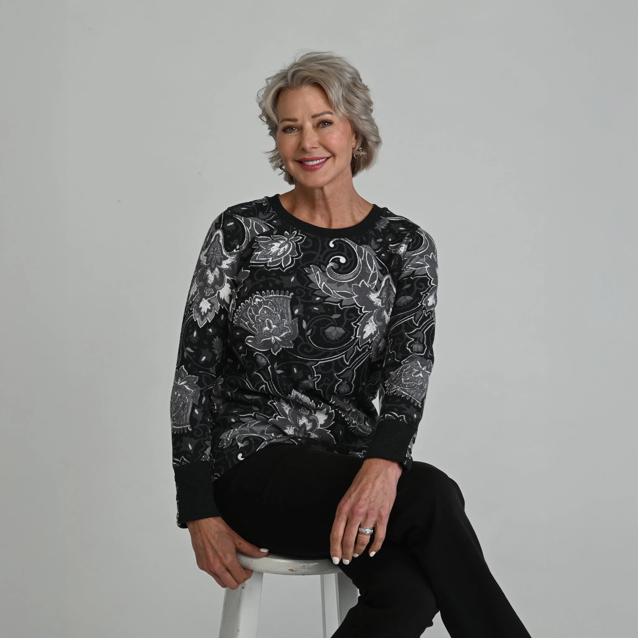 Christopher & Banks Printed Button Cuff Thermal Tee - Image 4