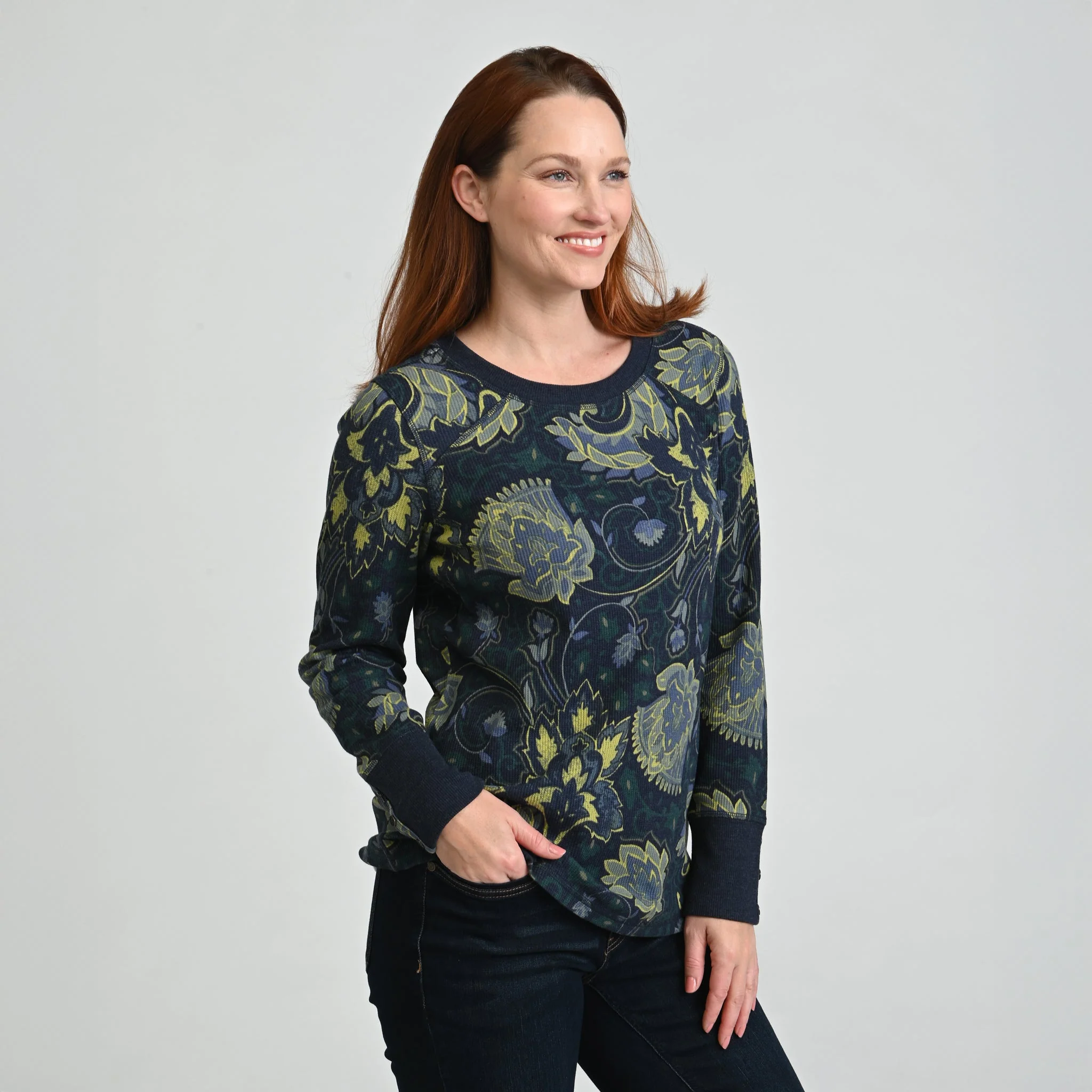 Christopher & Banks Printed Button Cuff Thermal Tee - Image 6