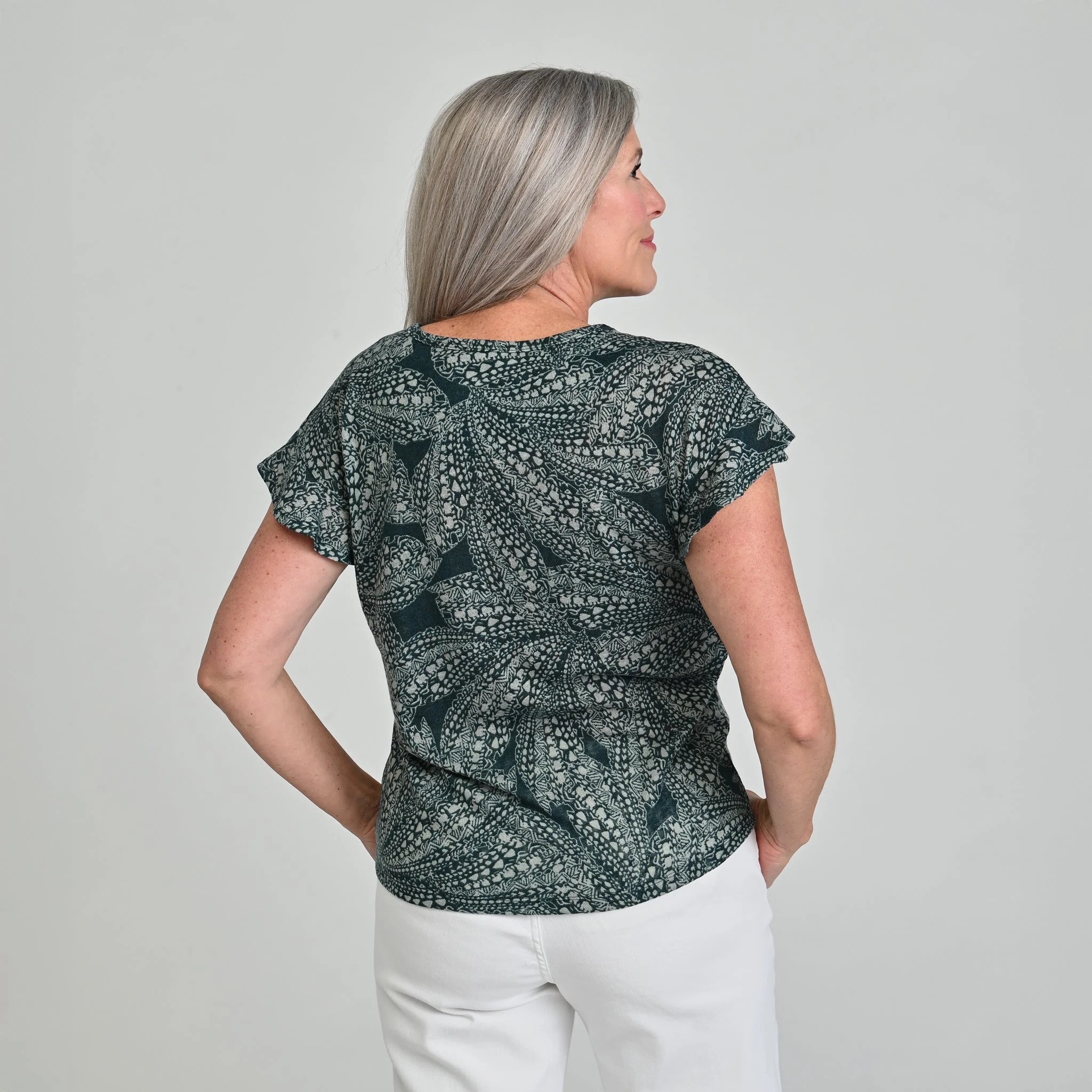 Christopher & Banks Printed Flutter Sleeve Jewel Neck Tee - Image 3