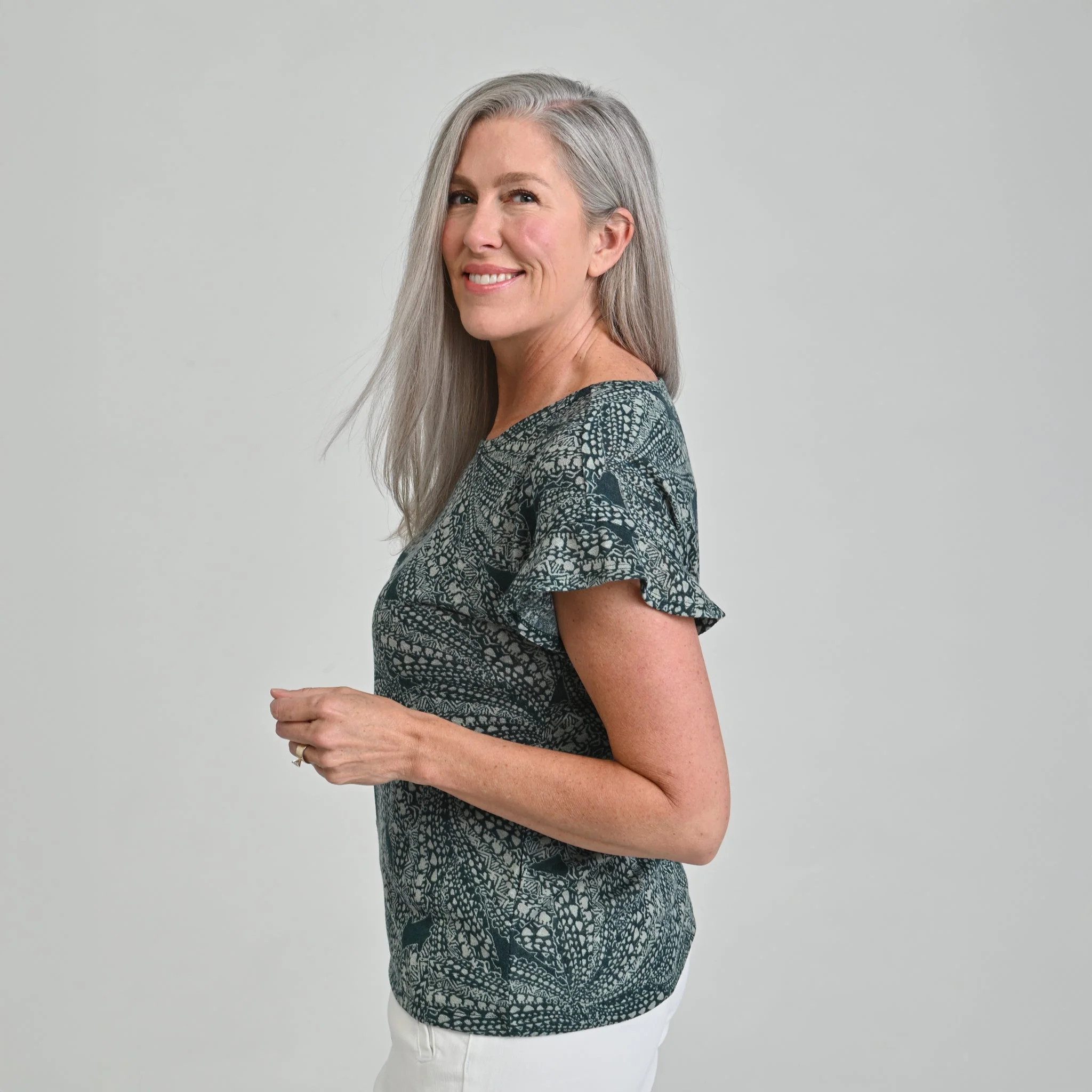 Christopher & Banks Printed Flutter Sleeve Jewel Neck Tee - Image 4